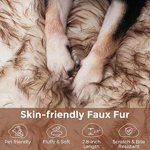 Miniatura 3 de Cama ortopédica de piel sintética de 50 pulgadas para perros grandes y medianos, con piel sintética esponjosa y espuma viscoelástica suave para