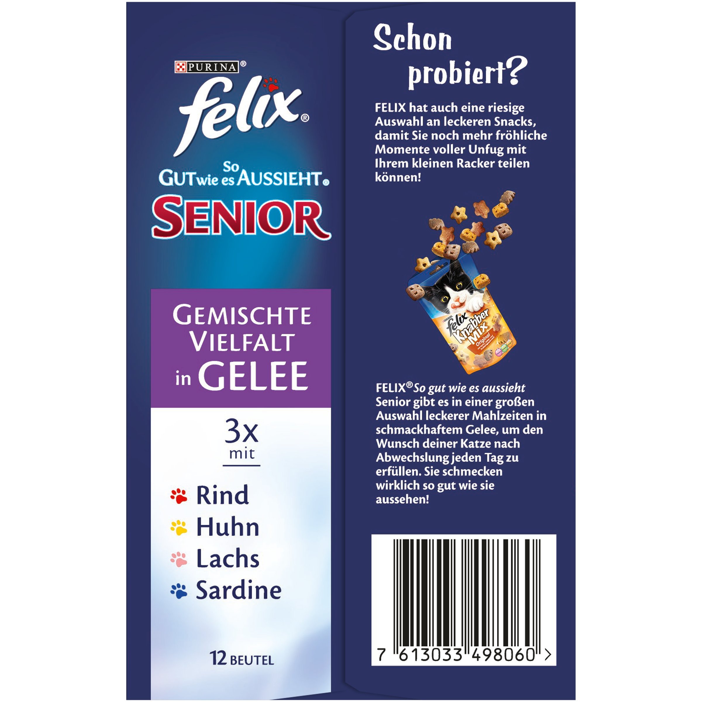 Felix So gut wie es aussieht Senior Multipack 12 x 100 g Katzenfutter von Purina, 6er Pack (6 x 1.2 kg)