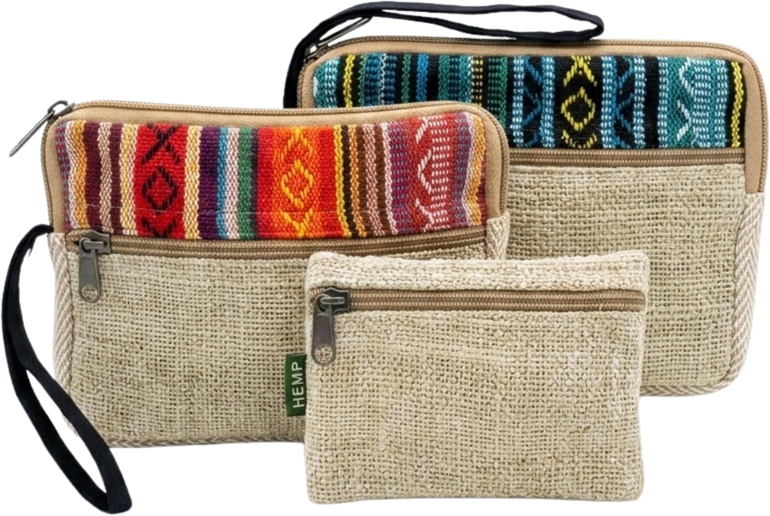 3 Piece Hemp Pouch Set – Handmade Multipurpose Organizer Bags with Bonus Coin Purse for Cosmetics, Toiletries, Travel, Office & Everyday Essentials