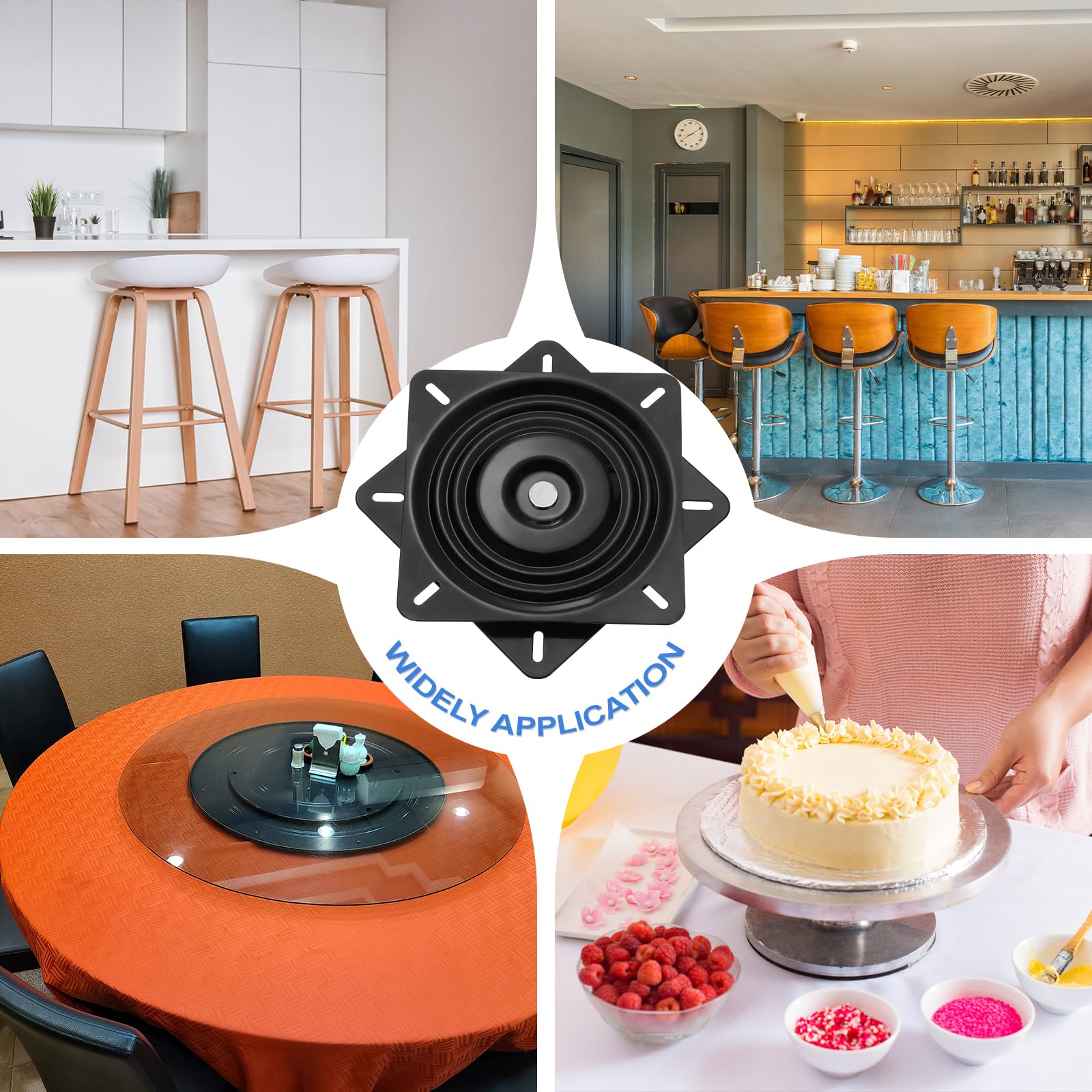 QUARKZMAN Sgabello Girevole di Ricambio 10" Girevole a 360° Lazy Susan Nero | 250x2mm, Piastra di Montaggio Base Girevole a Sfera Semi-Quadrata, per Poltrona Reclinabile o Tavolo