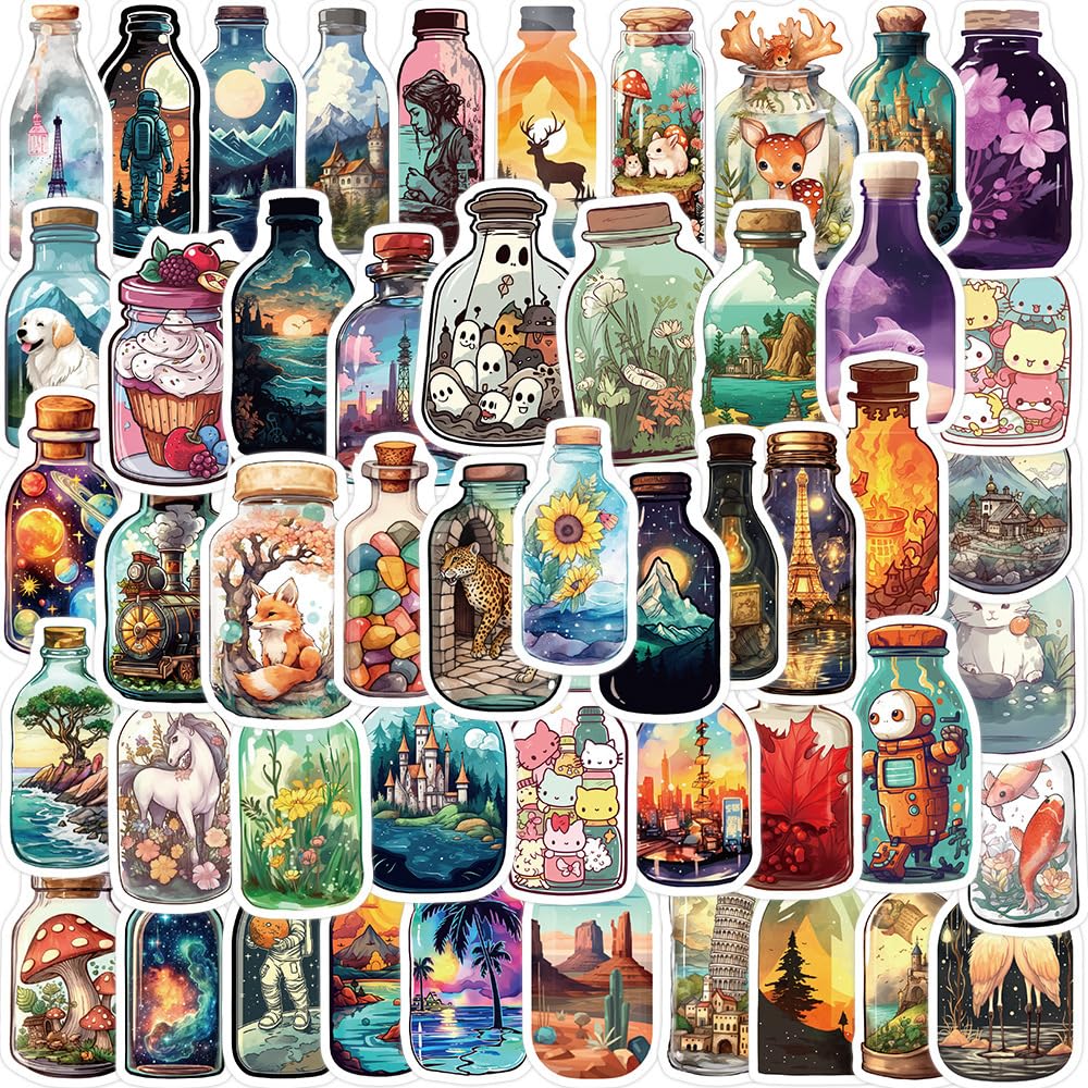 100PCS Cartoon Anime Style Stickers Pack,Vinyl Waterproof Decals, Cute Message in a Bottle Decals for Water Bottles, School Rewards, Laptop Skateboard Phone Guitar Case Decor