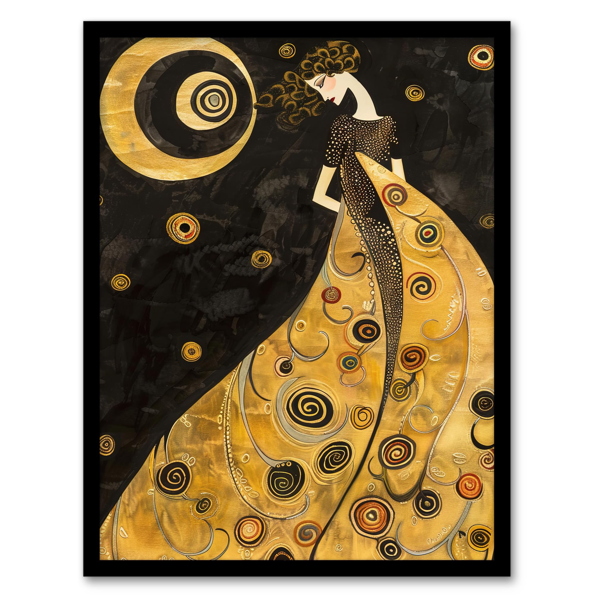 Artery8 Moon Goddess Gold Black Klimt Style Conceptual Art Living Room Artwork Framed Wall Art Print A4