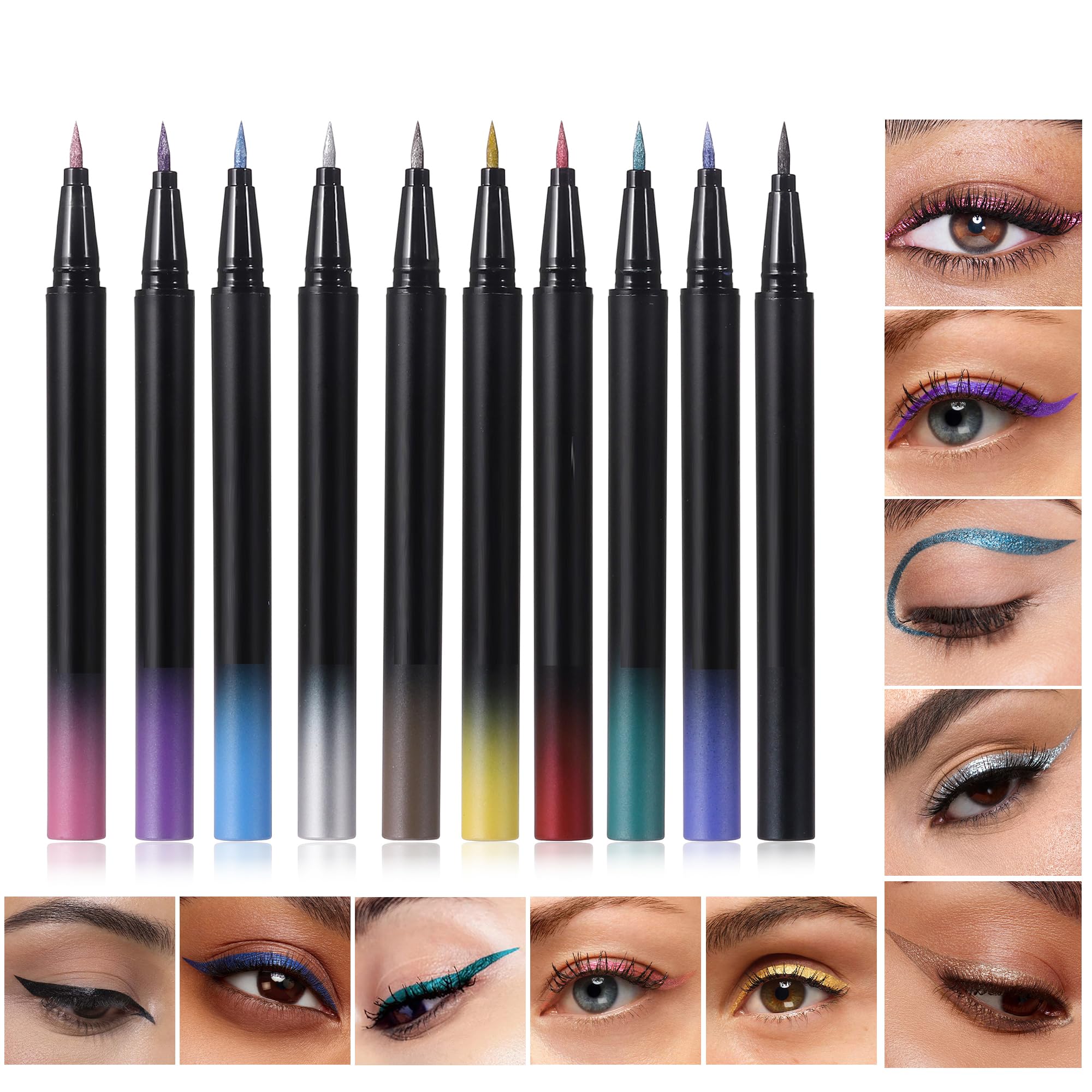 Vawolecy Skinny Felt Tip Liquid Eyeliner Pen, Waterproof Eye Liner, Up To 24 Hours of Wear, Multi Intensely Pigmented Shades (Red) - Image 3