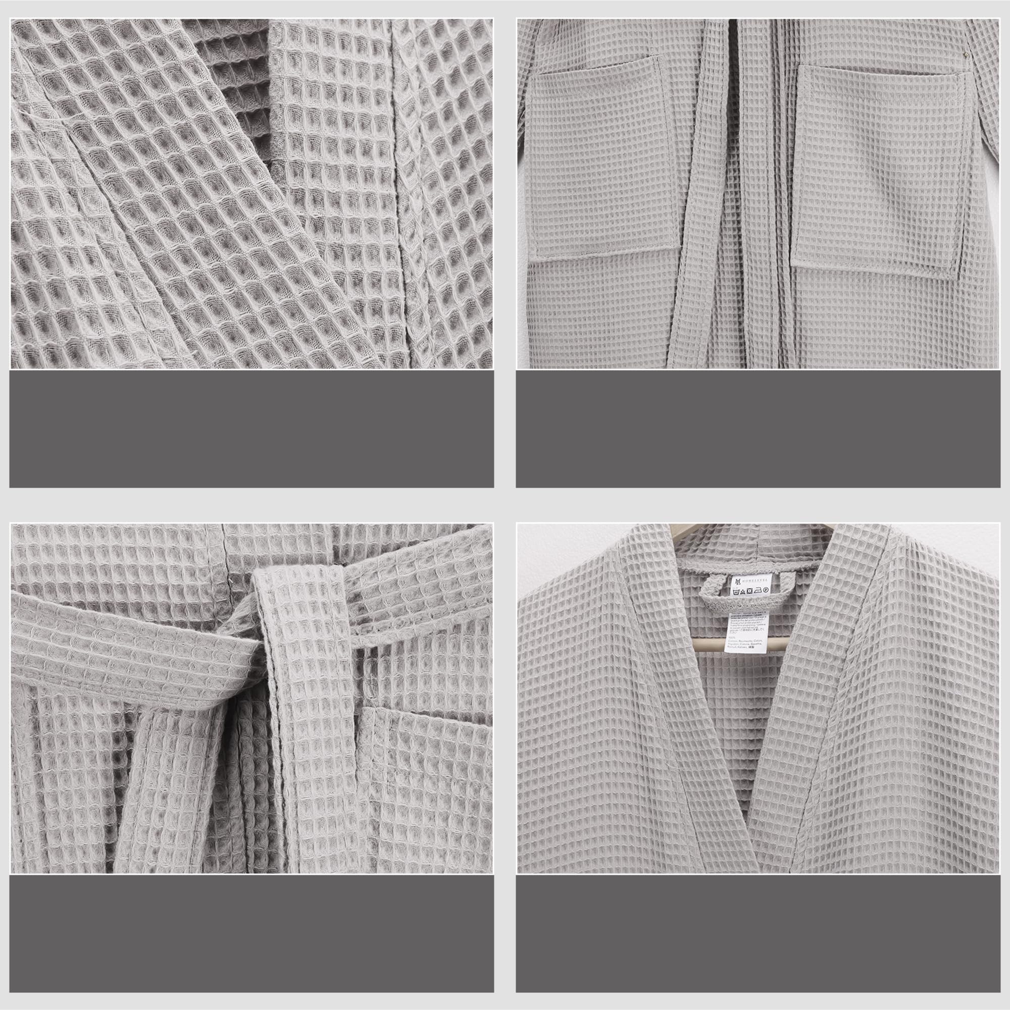 HOMELEVEL Peignoir de Bain Femme Homme - Robe de Chambre Kimono Taille S à 6XL en 100% Coton Doux et Absorbant - Sortie de Bain Texture Gaufrée Nid dAbeille pour Douche Piscine