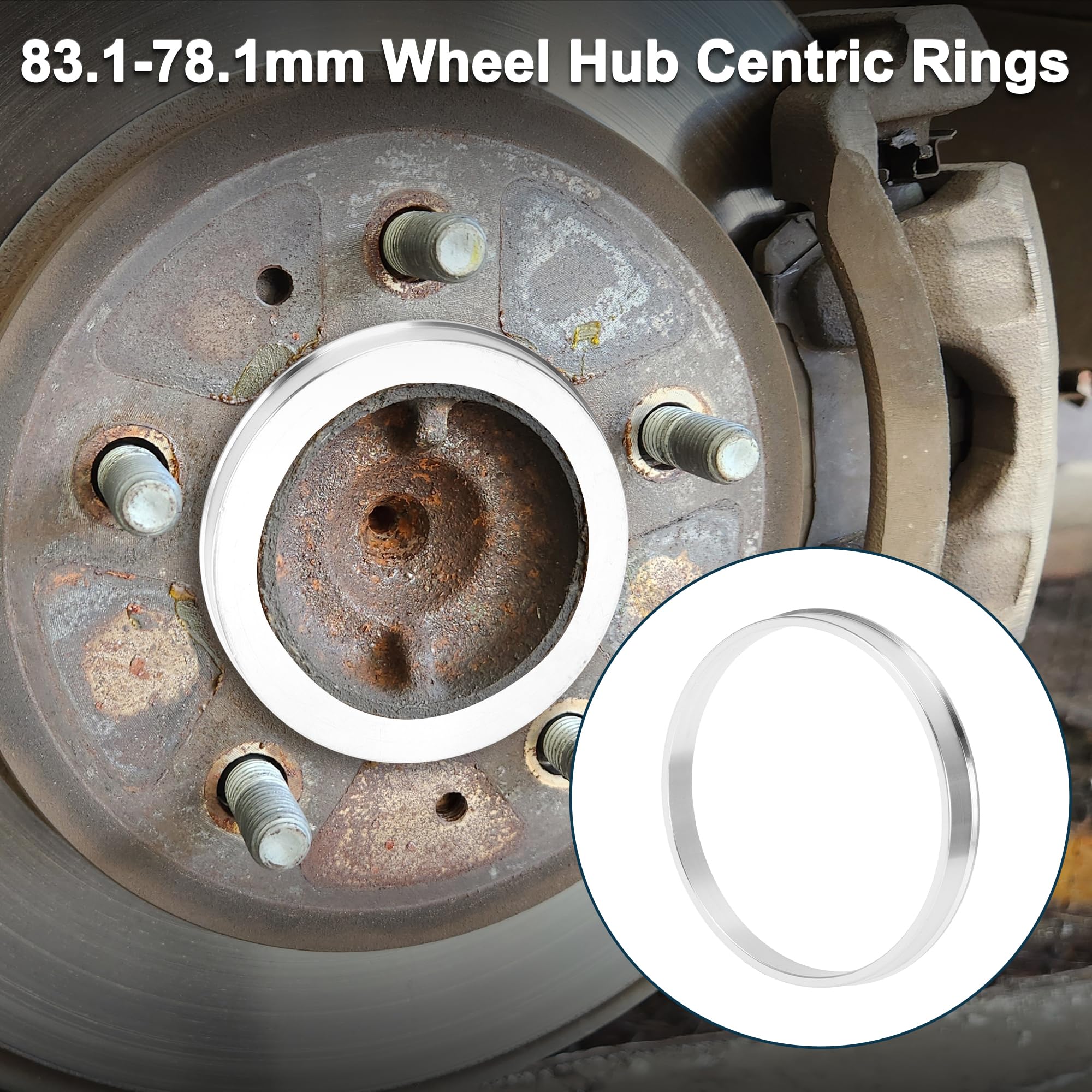 TUCKBOLD Car Wheel Hub Centric Rings Durable Wheels Center Shaft Shock Absorbing Hubrings Silver Tone 4 Pcs OD 83.1mm to ID 78.1mm Aluminum Alloy