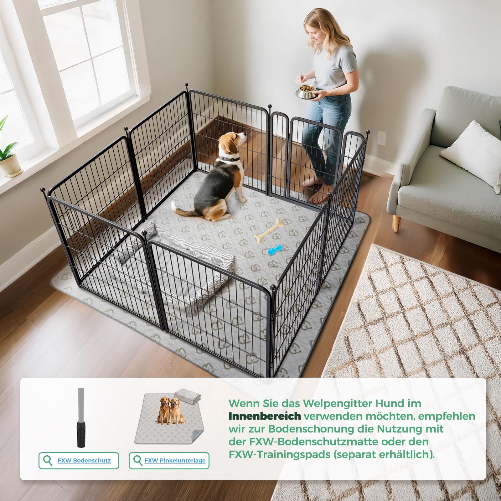 fxw Welpenauslauf für Hof, Wohnmobil-Camping, 80cm 8 Paneele für Kleine und Mittlere Hunde│Patentiert
