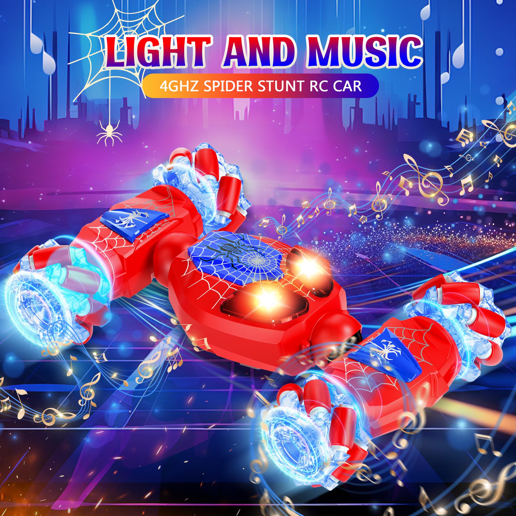 Gesture Sensing RC Stunt Car - 2.4GHz 4WD Drift Hand Controlled RC Cars with 360° Rotation & Lights Music, All Terrains Twist Off Road Transform Remote Control Car Toys for Kids Age 6 7 8 9 10 11 12