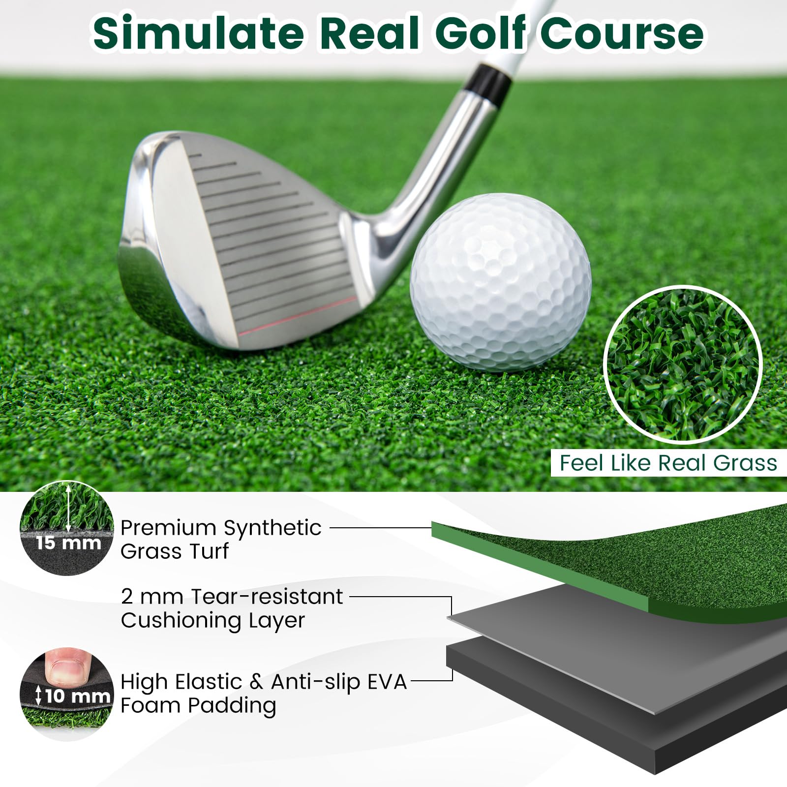 GOPLUS Tapis de Frappe de Golf 152x92cm, Tapis de Gazon Synthétique de pour l'Entraînement en Intérieur et en Extérieur, Aides à l'Entraînement Au Jeu de Golf,