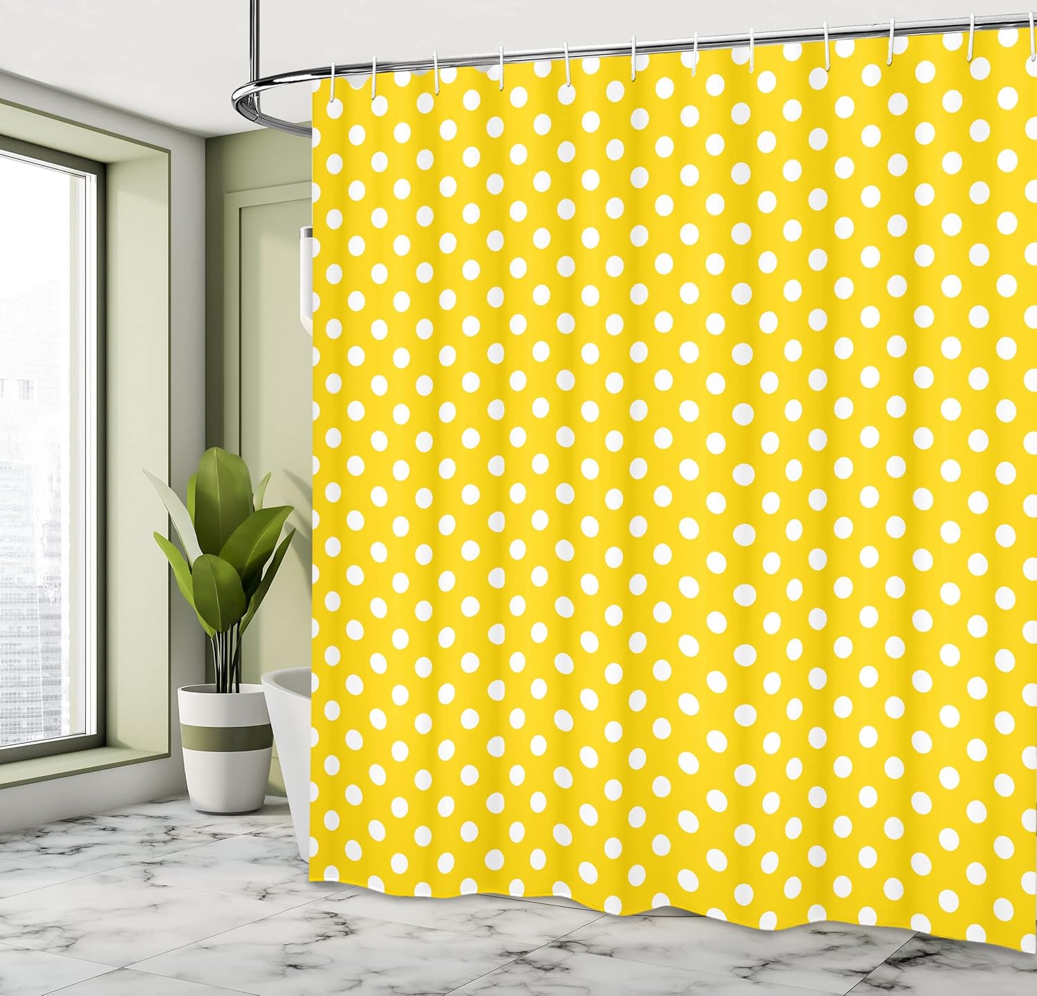 Ambesonne Yellow Shower Curtain, Picnic Inspired 50s 60s 70s Themed Polka Dot Retro Spotted Pattern Print, Cloth Fabric Bathroom Decor Set with Hooks, 69" W x 70" L, Yellow White