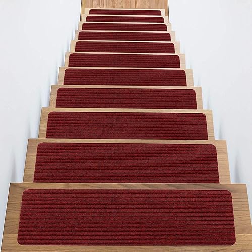 Miniatura 8 de Tapete antideslizante para peldaños de escalera, Sólido, Rojo oscuro