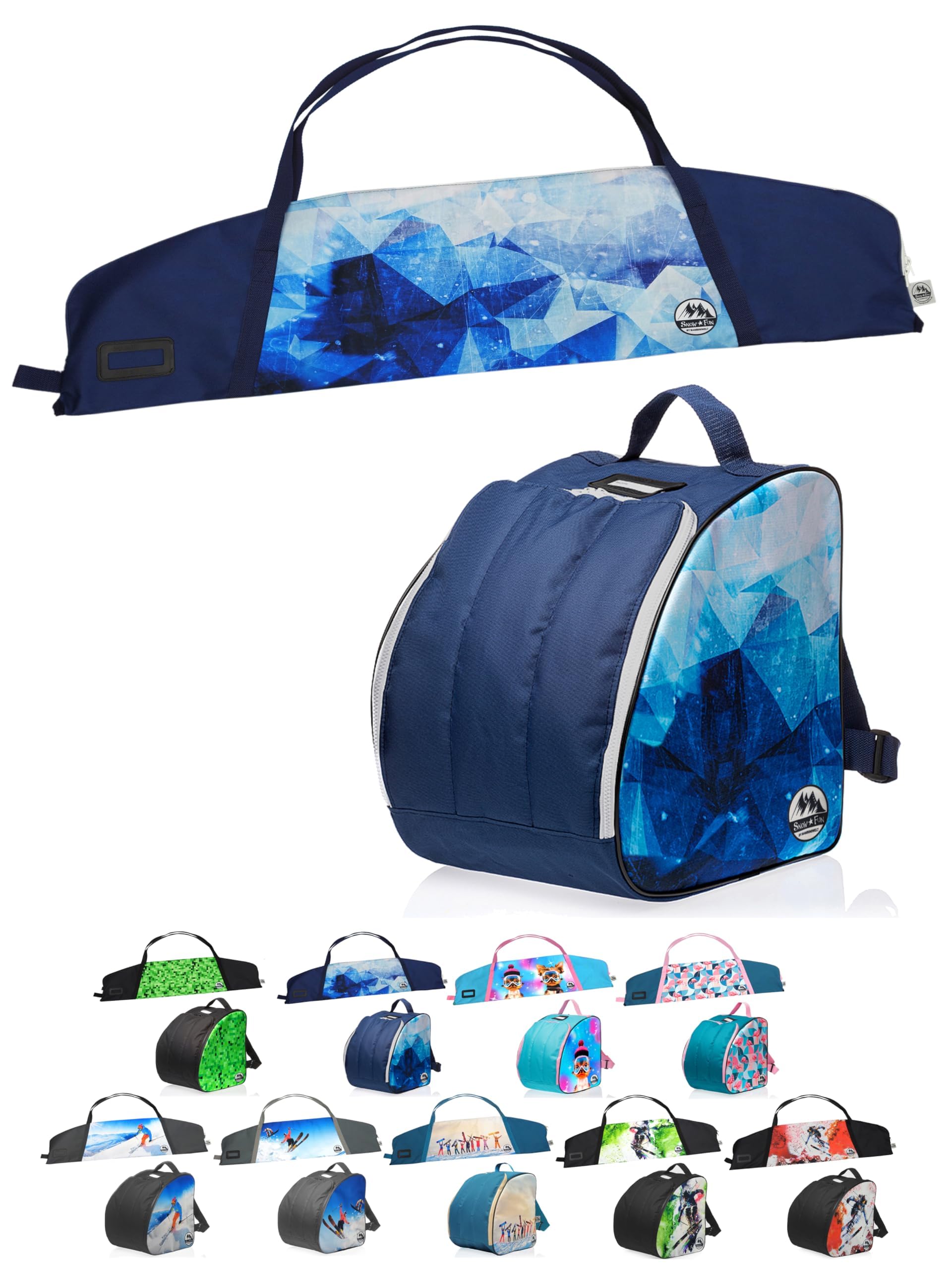 BambiniWelt by Rafael K. Ensemble de ski pour enfant [sac à chaussures de ski + sac de ski pour enfants] Sac à dos pour bottes, casque, lunettes de ski, sac à dos de ski, sac à dos pour bâtons de ski,
