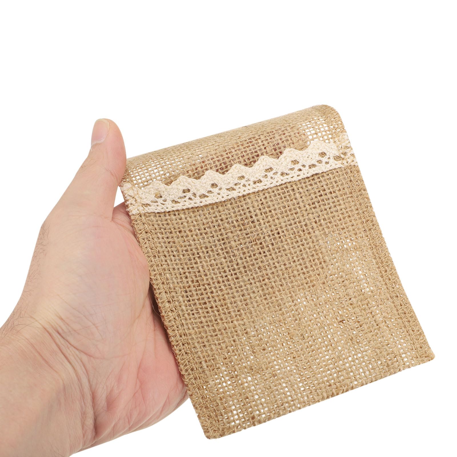 QUARKZMAN 24 Stück Burlap-Spitzen-Besteckhalter, 4" x 8" Bestecktasche Silberwarenhalter Natürliche Jute-Tasche Burlap-Serviettentasche mit Schleife für Party-Hochzeitsdekoration