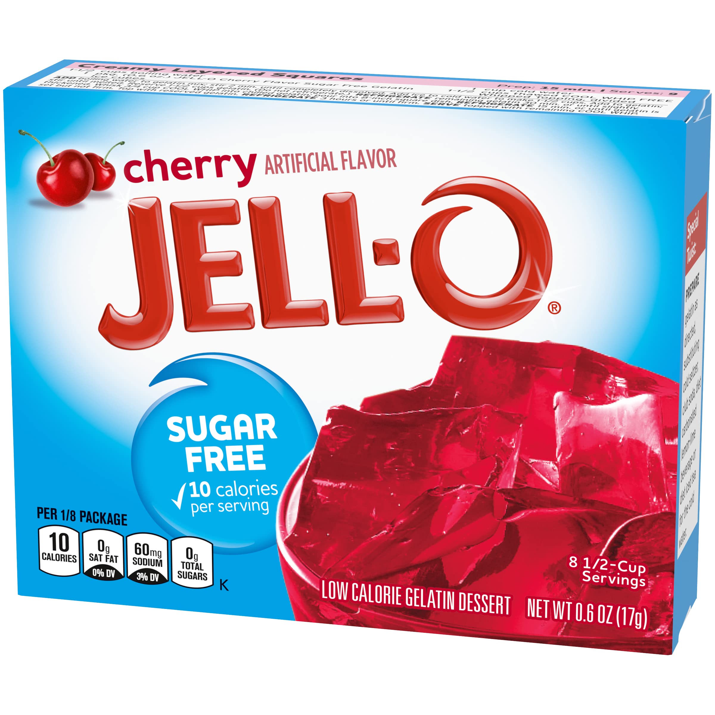 Jell-O Sugar-Free Gelatin Dessert, Cherry, 0.60-Ounce, 6 Count