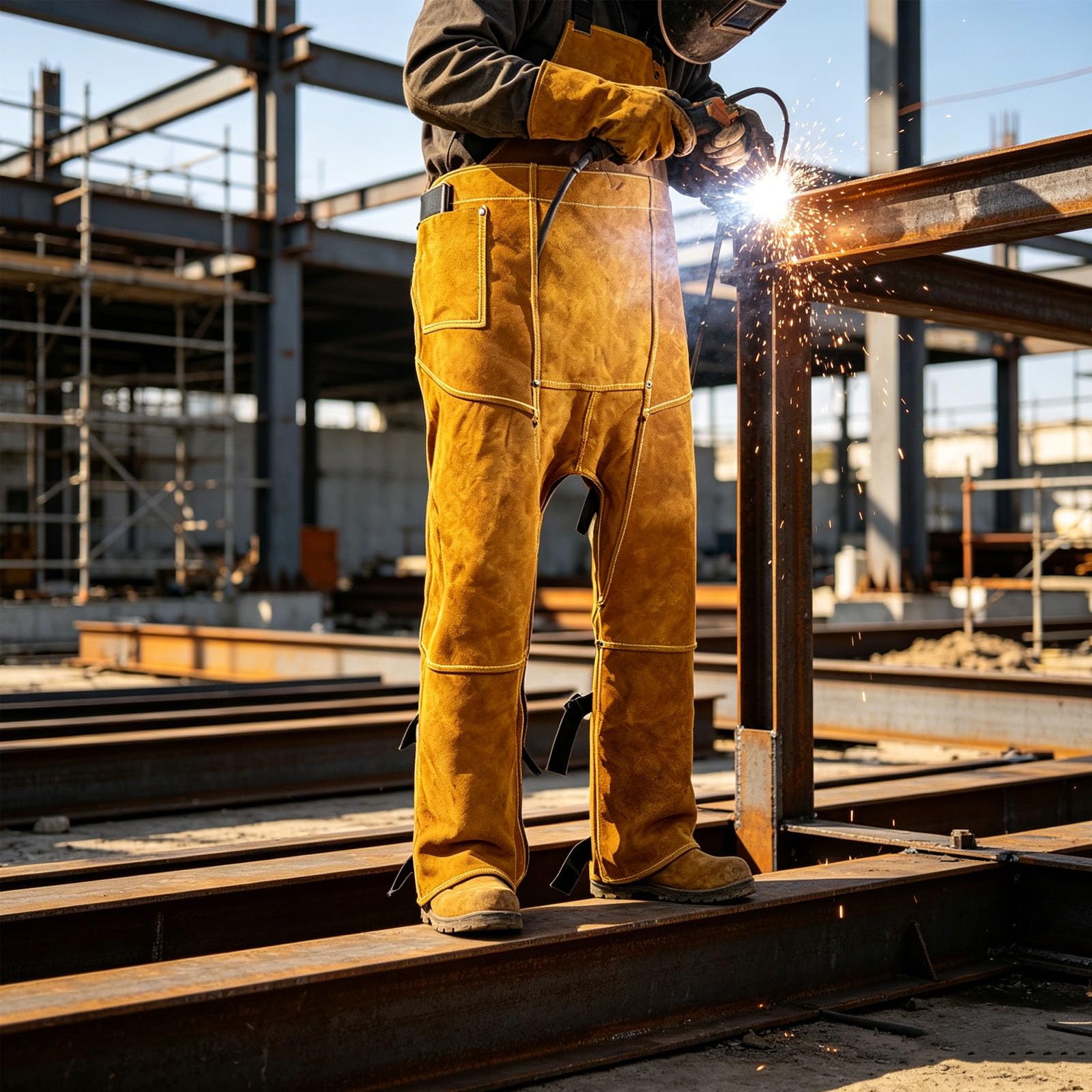 Pantalon de soudage en cuir industriel, ignifuge, pour le travail de meulage et de coupe, vêtements de protection