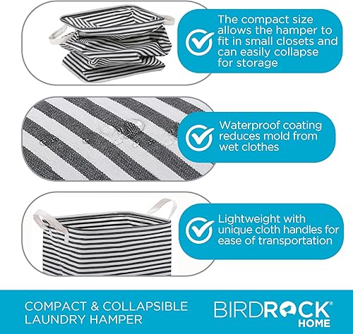 Miniatura 4 de BIRDROCK HOME Cesta contenedor canasta de lavandería para ropa, organizador compacto delgado plegable para ropa sucia, ideal para espacios pequeños,