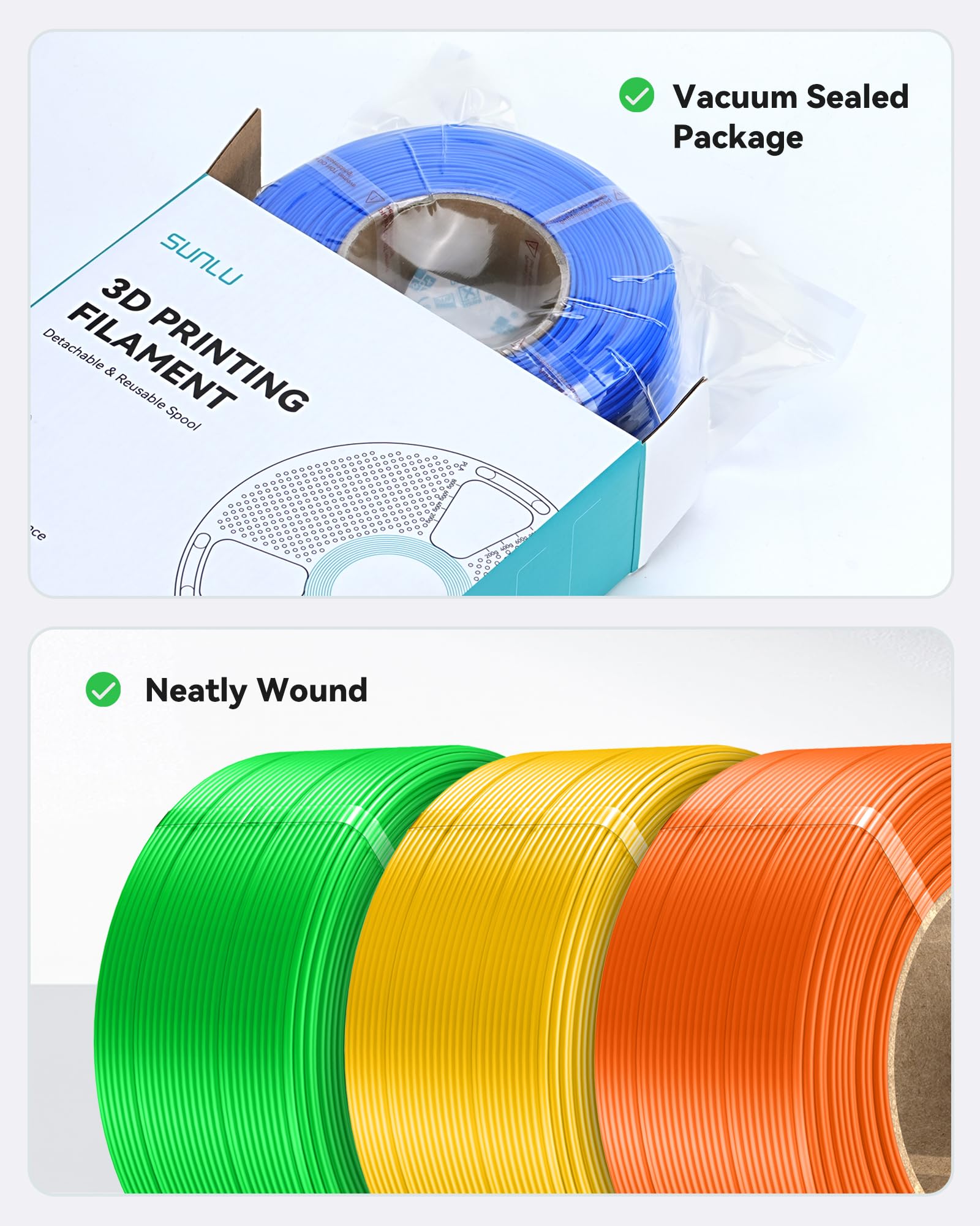SUNLU PLA+ Filament Refill 1.75mm 4KG, PLA Plus 3D Drucker Filament, No-Spule Filament PLA Refill Schwarz for Reusable Spulen Compatible with Bambu Lab Drucker, 4 Rollen 1KG/Rolle