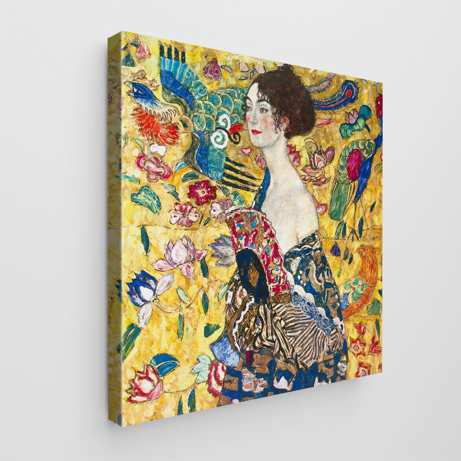 Gustav Klimt Dame mit Ventilator Gemälde Standardleinwand 70x70 Moderne Kunst
