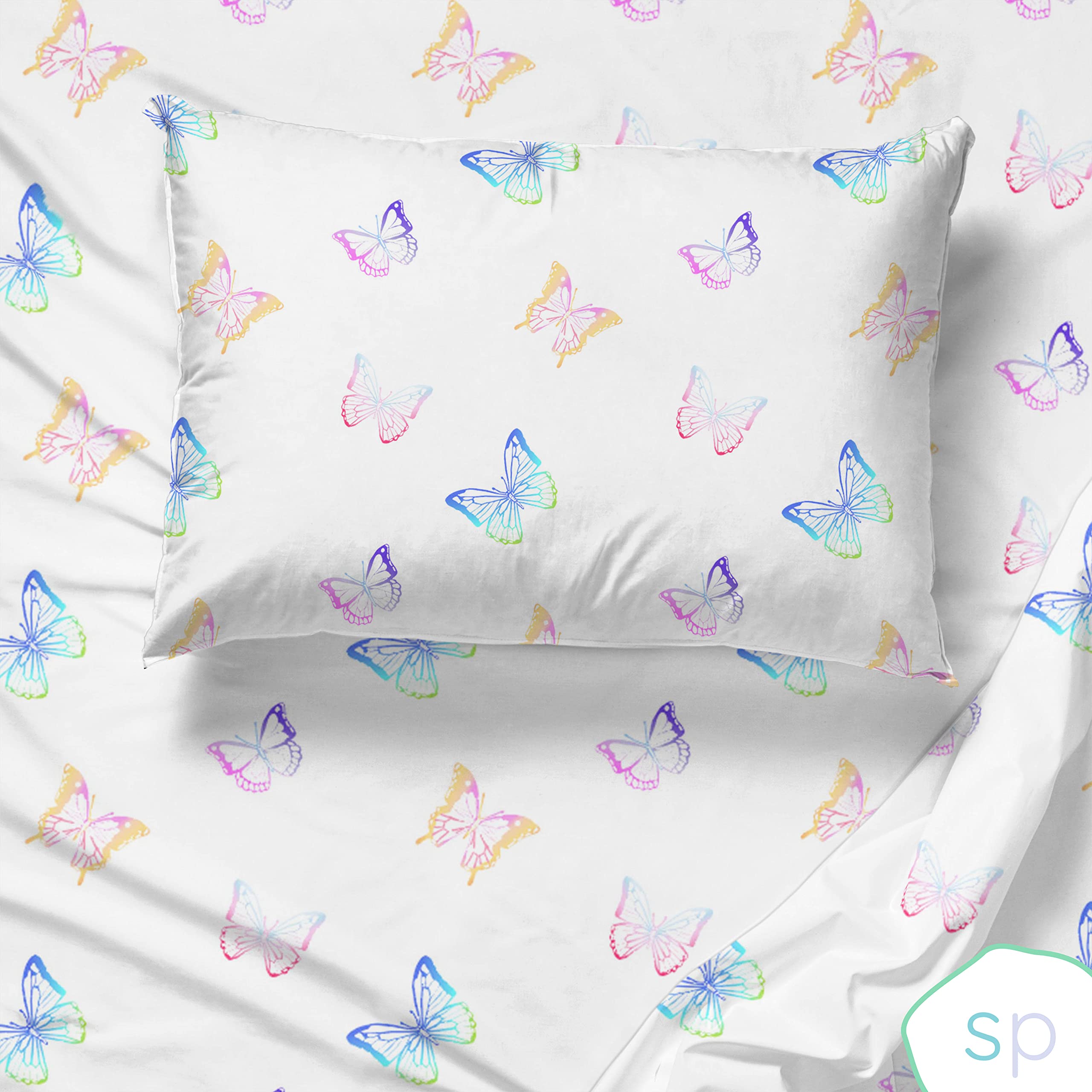 Saturday Park Ombre Butterflies Queen Sheet Set - 4 Piece 100% Organic Cotton Sheets - GOTS & Oeko-TEX Certified