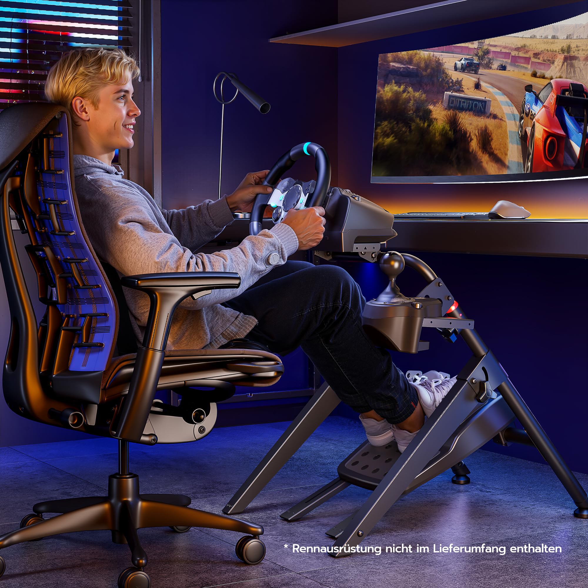 ARES WING Lenkradständer kompatibel mit Fanatec, Thrustmaster, Logitech, Moza, faltbares SIM Racing Cockpit für Lenkrad Gaming Wheel Stand, neigungsverstellbar für PS4 Xbox PC