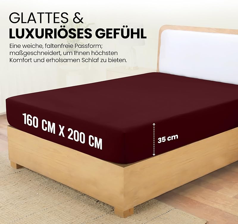 Mikroszálas mélyzsebes gumis lepedő, bordó, 160x200 cm, 35 cm magas matrachoz, bőrbarát Oeko-Tex tanúsítvánnyal, könnyen mosható
