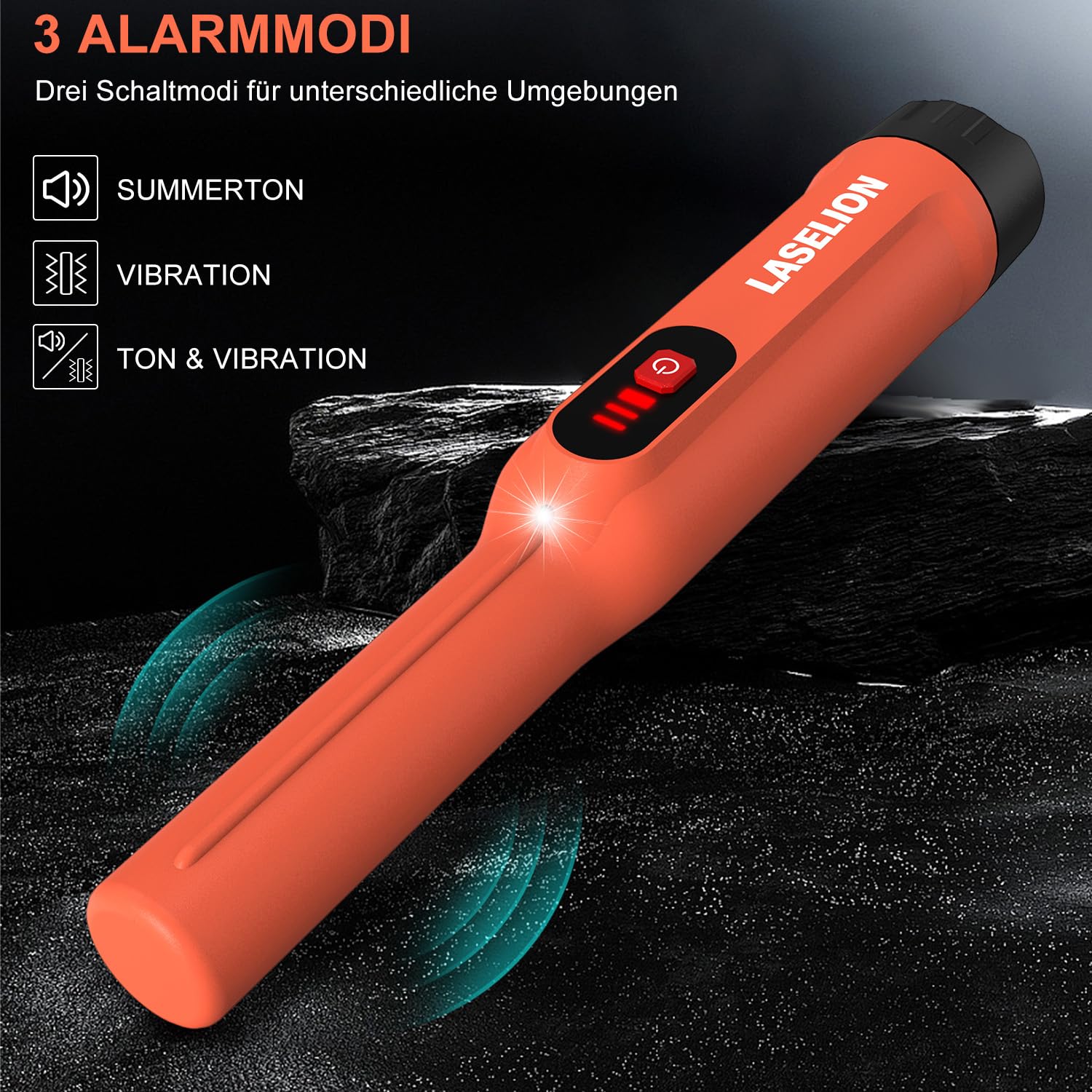LASELION MD01 Metalldetektor Pinpointer IP68-Wasserdichtigkeitsgrad - Tragbares Metallsuchgerät mit 9V Batterie, Gürteltasche und Umhängeband,360° Suchbereich