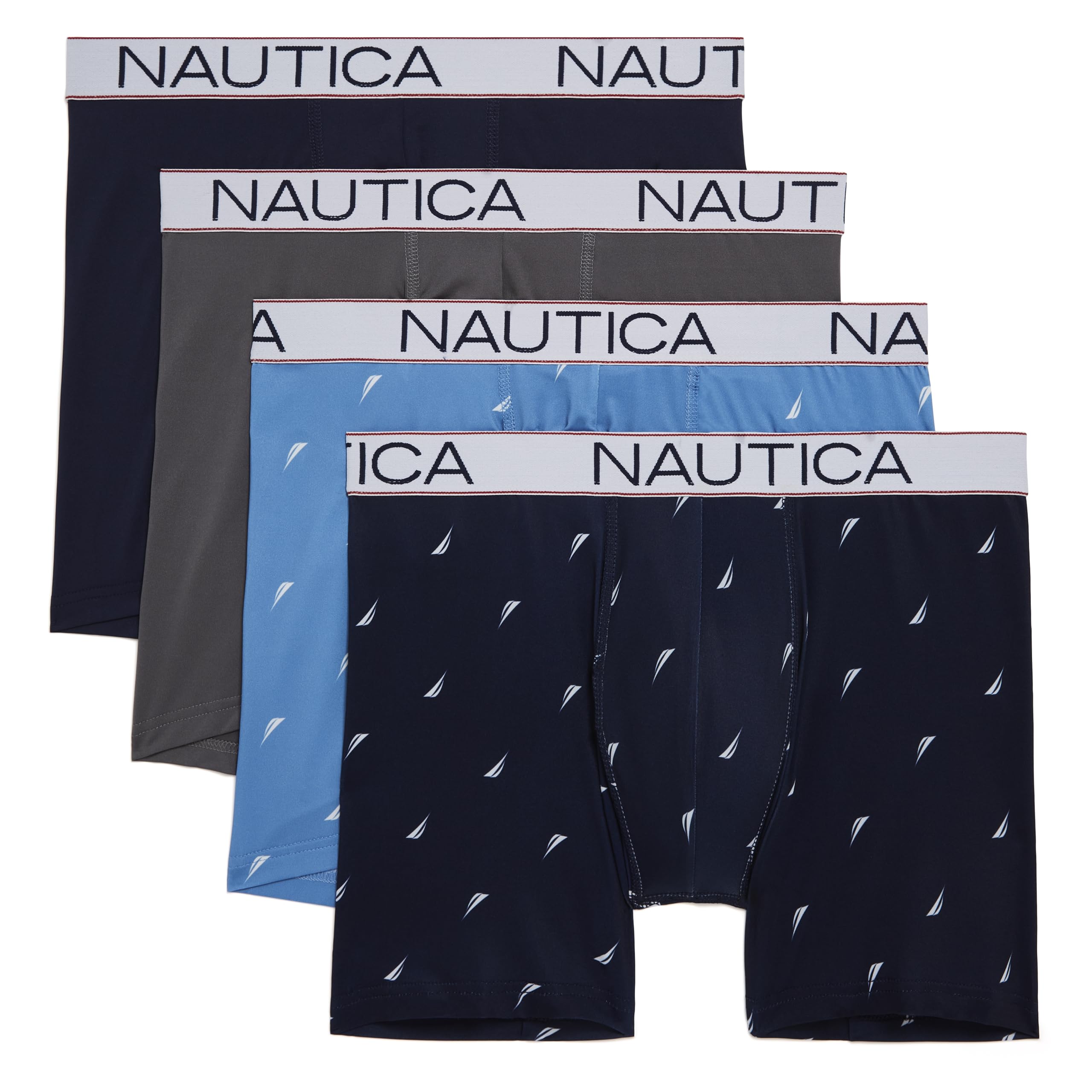 Nautica Men's Peacoat/Lead/Sail-Aero Blue White/Sail-Peacoat White 4 Pack Micro Boxer Briefs, L