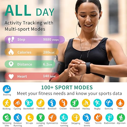 Miniatura 6 de Popglory - Reloj inteligente de 185 pulgadas con control de voz IA presión arterial SpO2frecuencia cardíaca reloj rastreador de fitness con 2