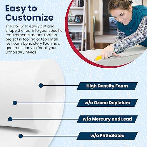 Miniatura 4 de Isellfoam Espuma de tapicería de alta densidad de 6 pulgadas de alto x 30 pulgadas de ancho x 80 pulgadas de largo (ultra firme), densidad 50ILD,