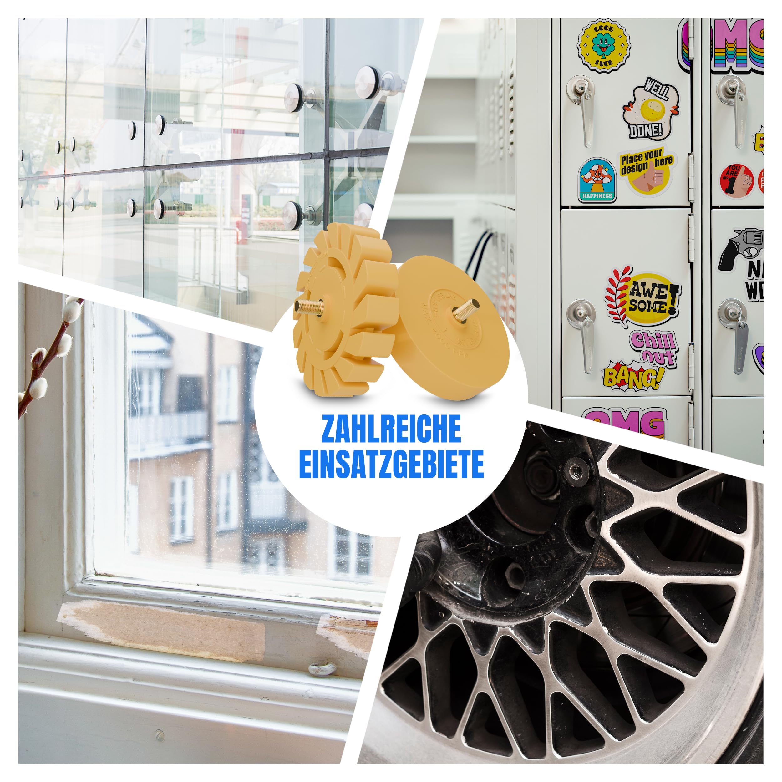 FACELIFT Folienradierer Set - ⌀ 90 mm Aufkleber Entferner + ⌀ 100 mm Lamellenradierer – Extra ProReach Adapter + Schutzring + Mikrofasertuch - Ideal um Klebereste zu entfernen