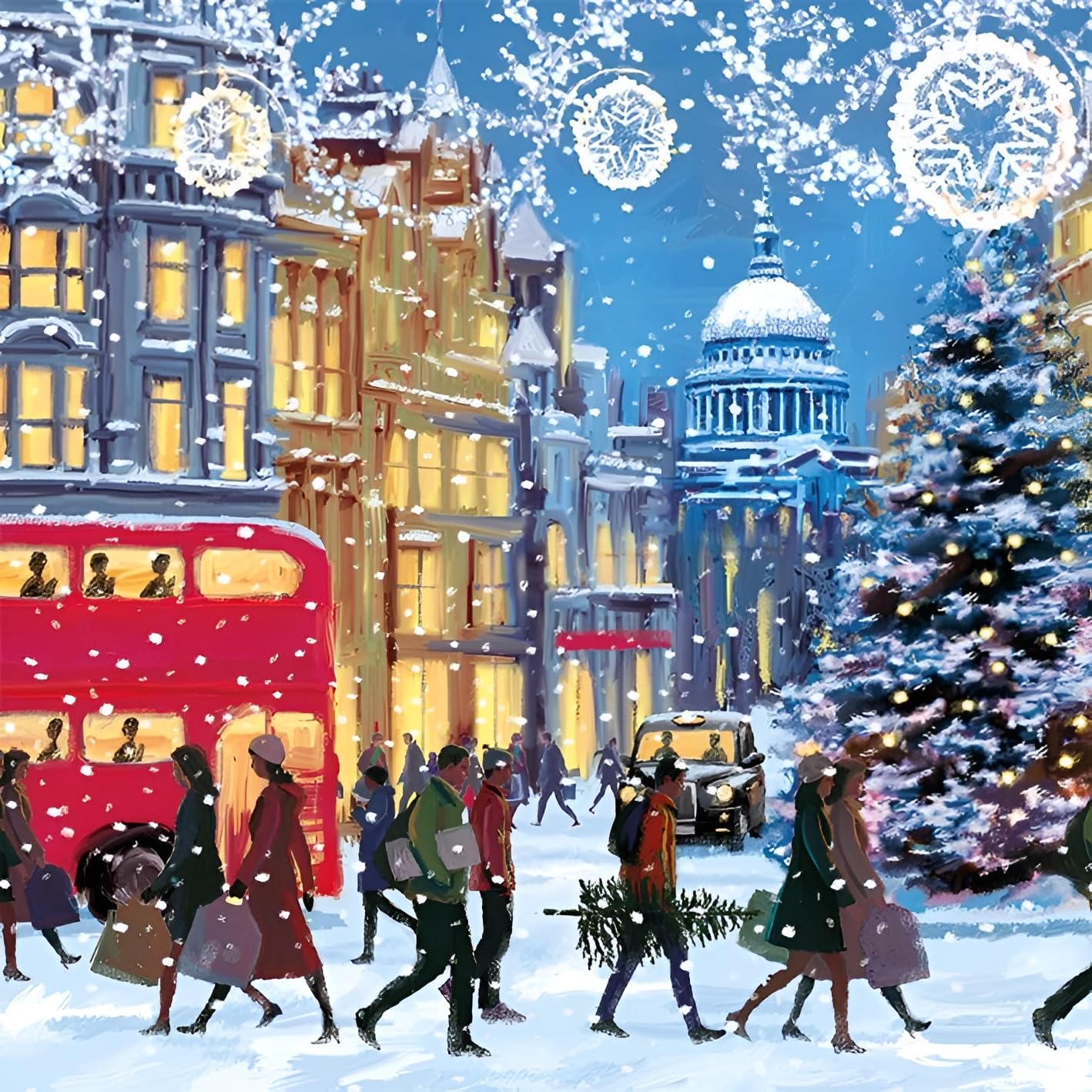 Charity Christmas cards as Eve- Galleries. Pack of 5 cards & envelopes. Card size: 160 mm x 160 mm. Supports: British Heart Foundation. Marie Curie, Mind & NSPCC