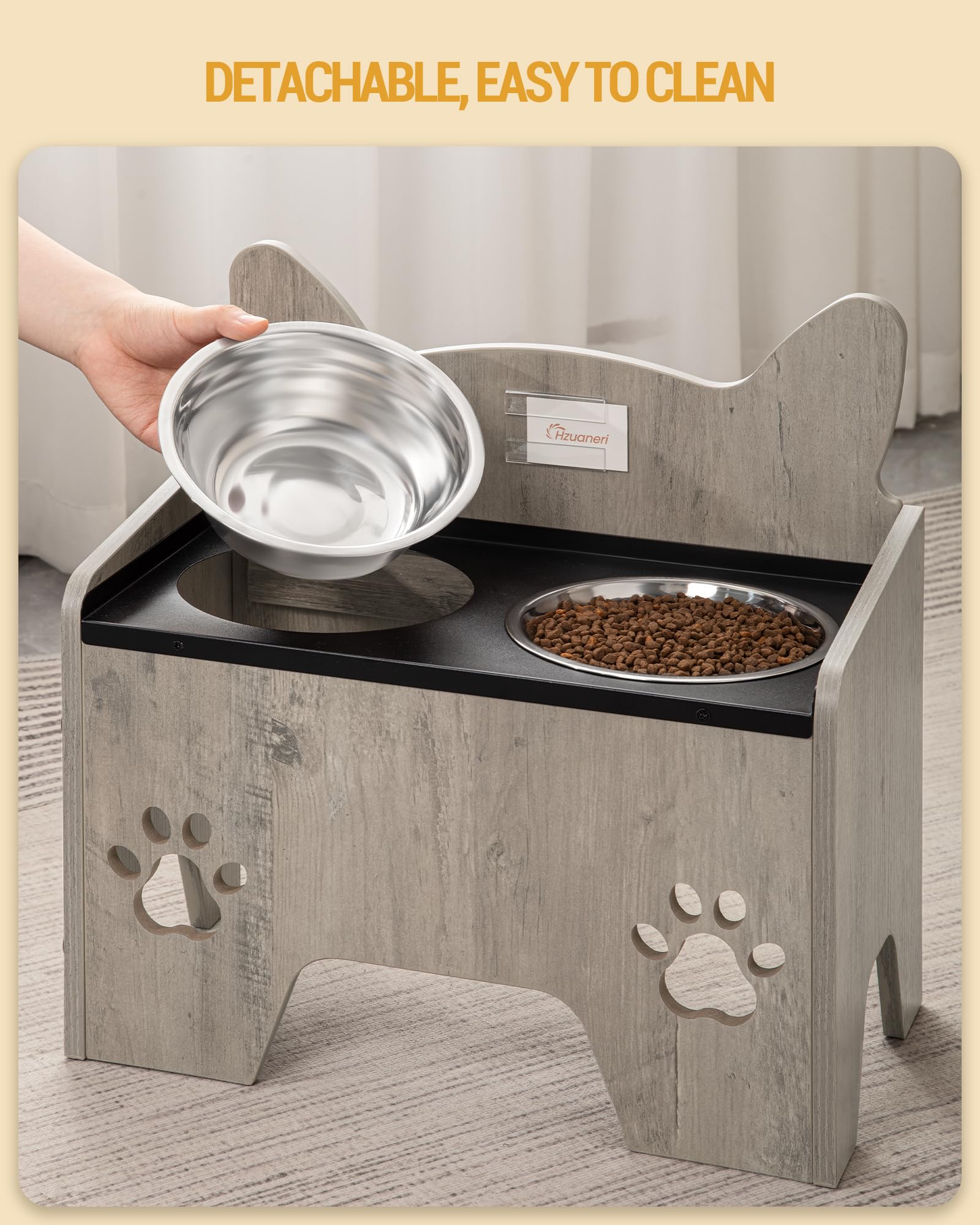 Hzuaneri Cuenco Elevado para Perros, Soporte para Cuencos para Perros con 2 Cuencos de Acero Inoxidable, Juego de Cuencos para Perros Antiderrames, Gris PB07105B
