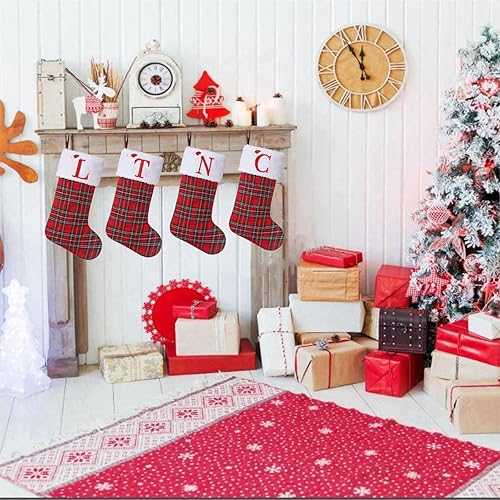 Miniatura 54 de Calcetines de Navidad bordados con monograma inicial de 20 pulgadas, decoración de Navidad, calcetines personalizados, decoración de temporada Negro