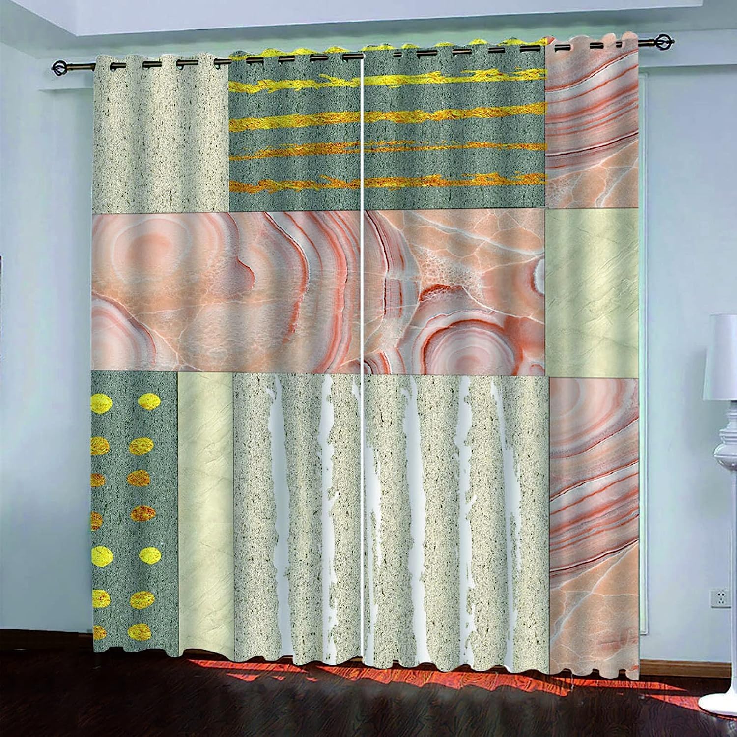 Rideau occultant thermique pour chambre et salon au design moderne texture marbre