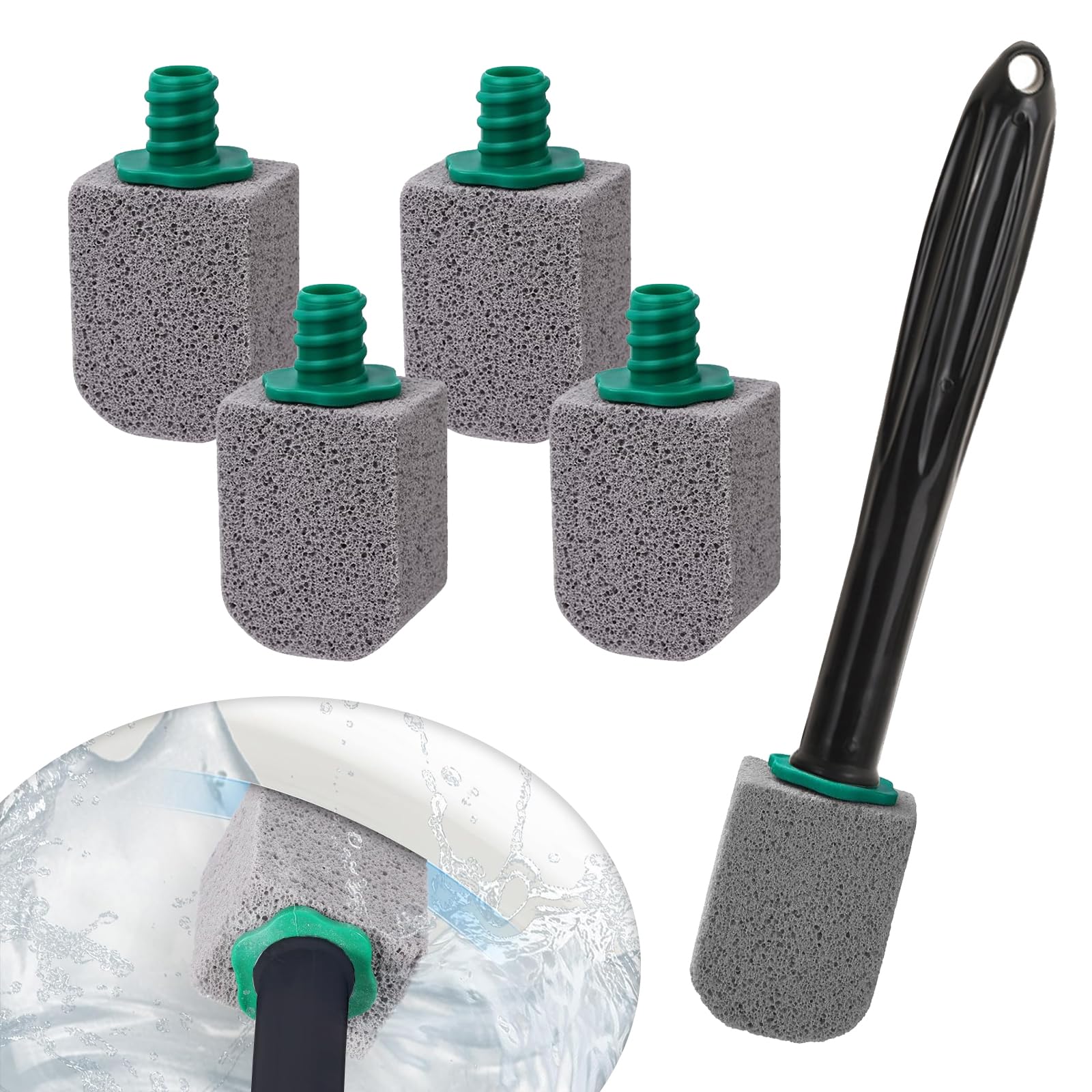 para Inodoro con Mango Reutilizable, Limpiador eficaz contra sarro y Piedra caliza, Piedra Negra de Limpieza para inodoros, cocinas y fregaderos, Cepillo de WC Natural (5, con 1 Mango Negro)