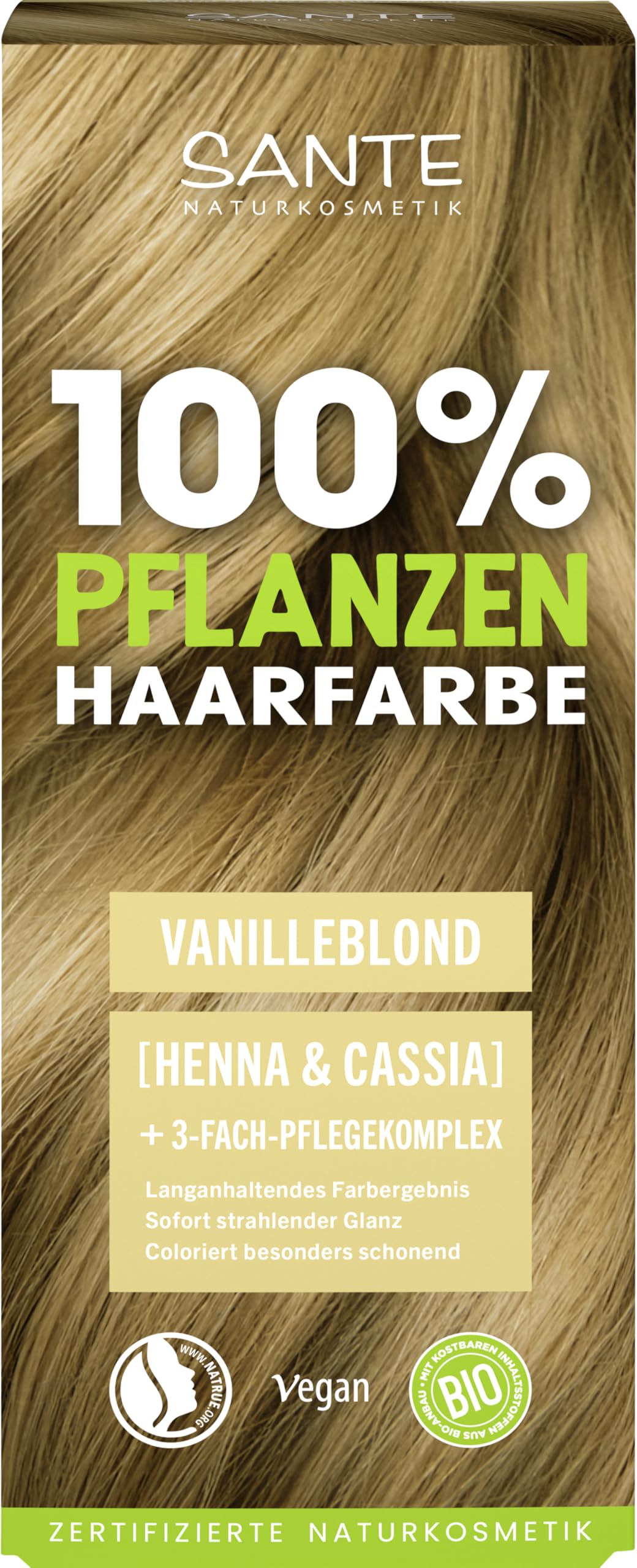 SANTE Naturkosmetik Pflanzenhaarfarbe - Vanilleblond - 100g - natürliche Coloration mit Bio-Henna & Cassia- Haarfarbe ohne Ammoniak & Peroxide - vegan & dermatologisch getestet