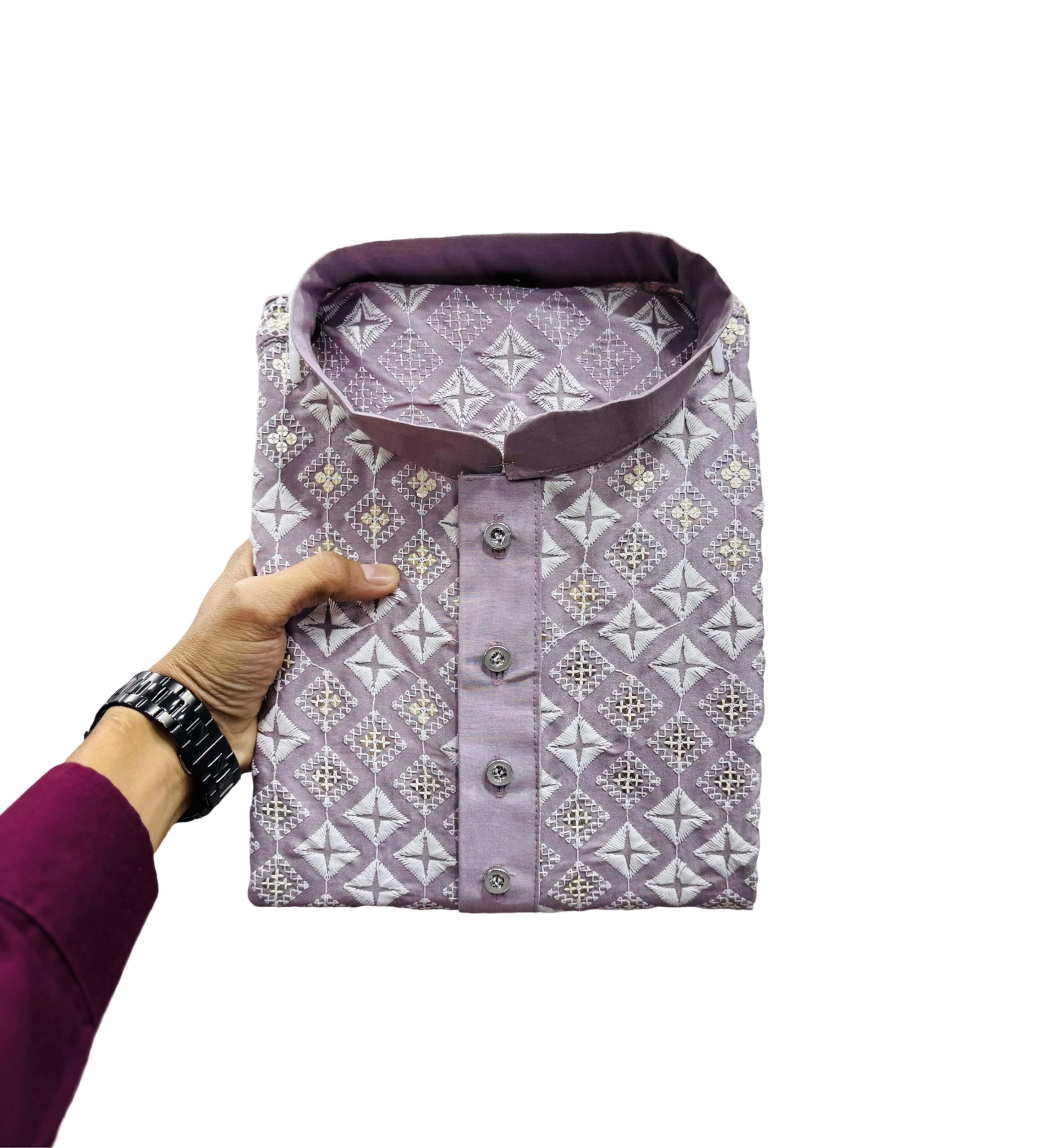 foxdx Men's Silk Cotton Embroidery Long Kurta Suitable for All Indian Wedding and Festivals-picture-29