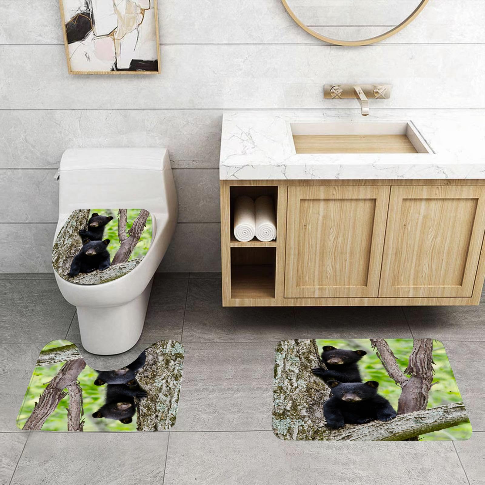 Set di 3 tappetini da Bagno, Lavabili in Lavatrice e Antiscivolo, in Morbida Fibra Superfine.