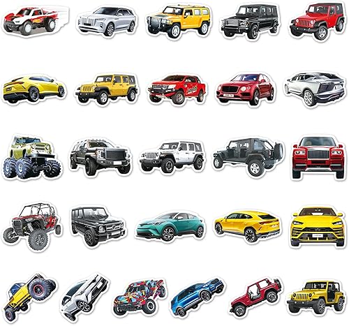 Miniatura 3 de 50 calcomanías de automóvil 50 unidades calcomanías de auto deportivo para carreras de tanques decoraciones geniales para niños y hombres regalo