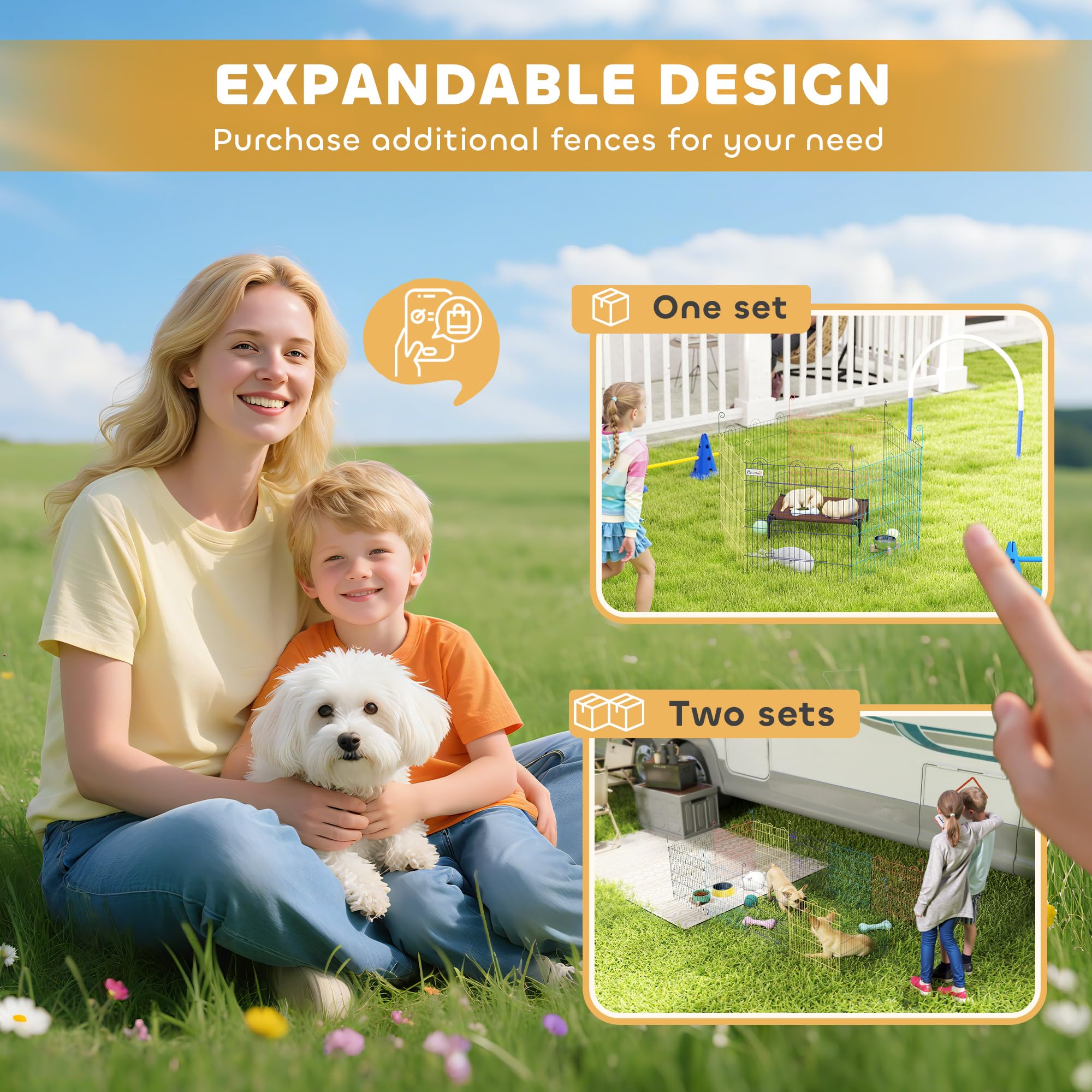 PawHut Enclos Chien Pliant en Acier 6 Panneaux Ø 120 x 60 cm Multicolore | Parc pour Chiens, Lapins, Rongeurs, Petits Animaux, Intérieur et Extérieur, avec Porte, Panneaux 58 x 60 cm