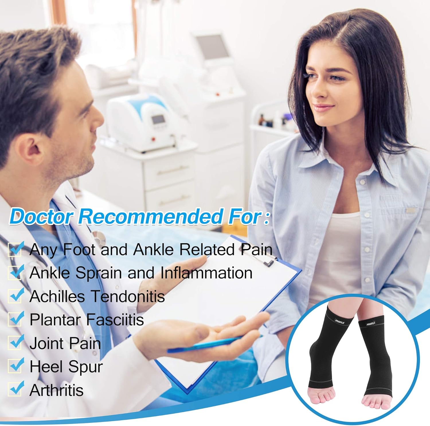 Protle Soft Ankle Brace Compression Support Sleeve (Pair) for Injury Recovery, Pain Relief, Joint Pain, Achilles Tendon, Plantar Fasciitis Foot Socks, Reduce Swelling, Arch Support : Health & Household