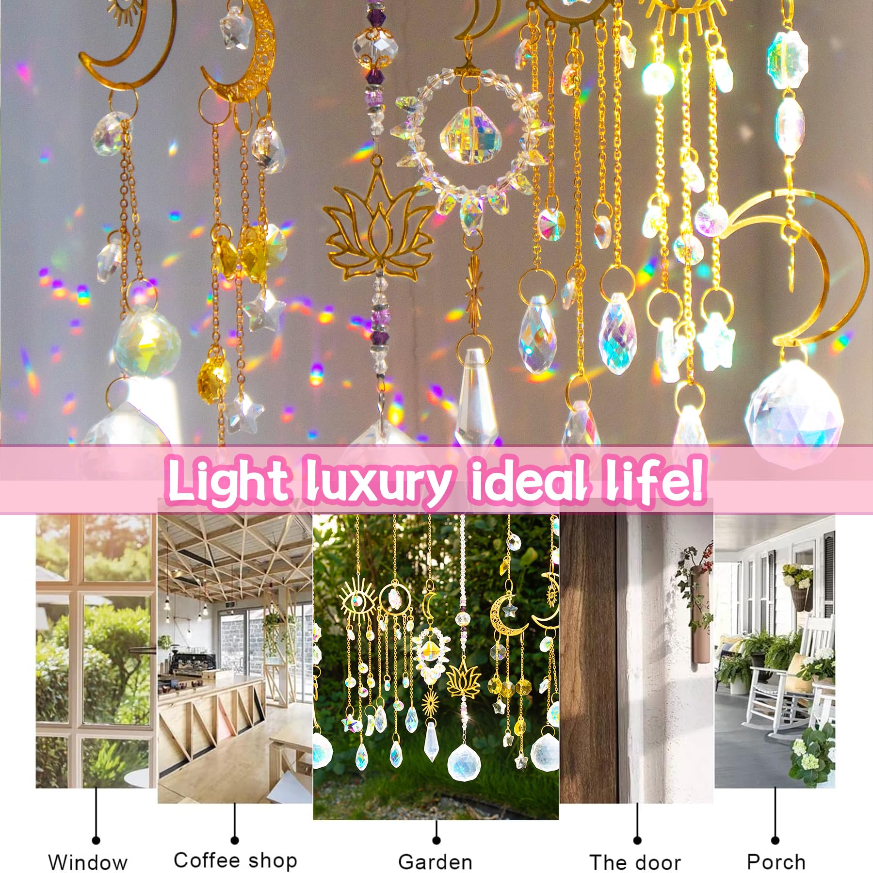 YeahBoom Lot de 7 carillons éoliens en cristal attrape-soleil, décoration de fenêtre, pendentif en cristal arc-en-ciel, attrape-soleil en cristal, décoration de fenêtre, à suspendre pour la maison, le