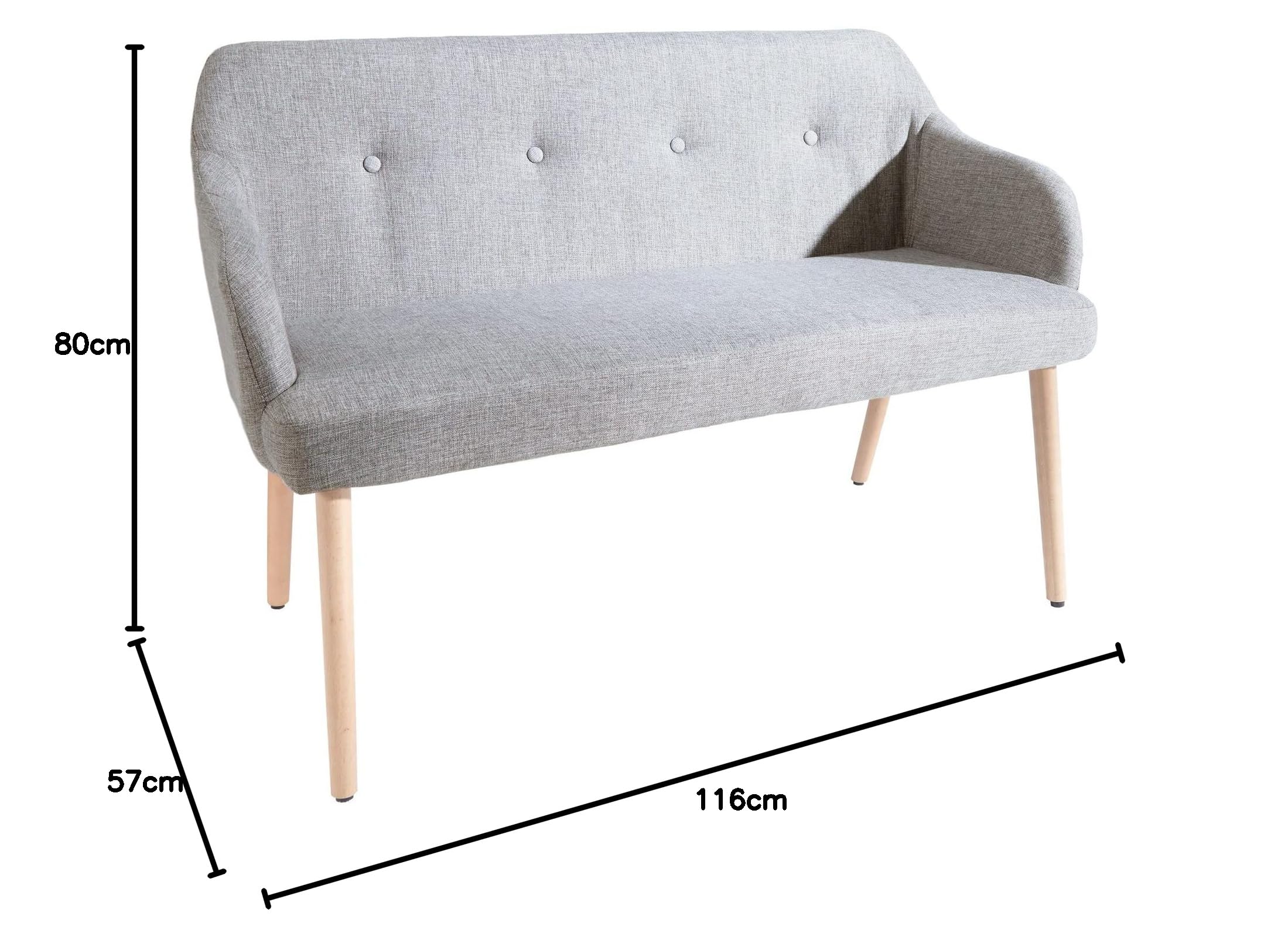 invicta INTERIOR Design Sitzbank Scandinavia hellgrau mit Armlehne Bank Buche Gestell im Retro Trend