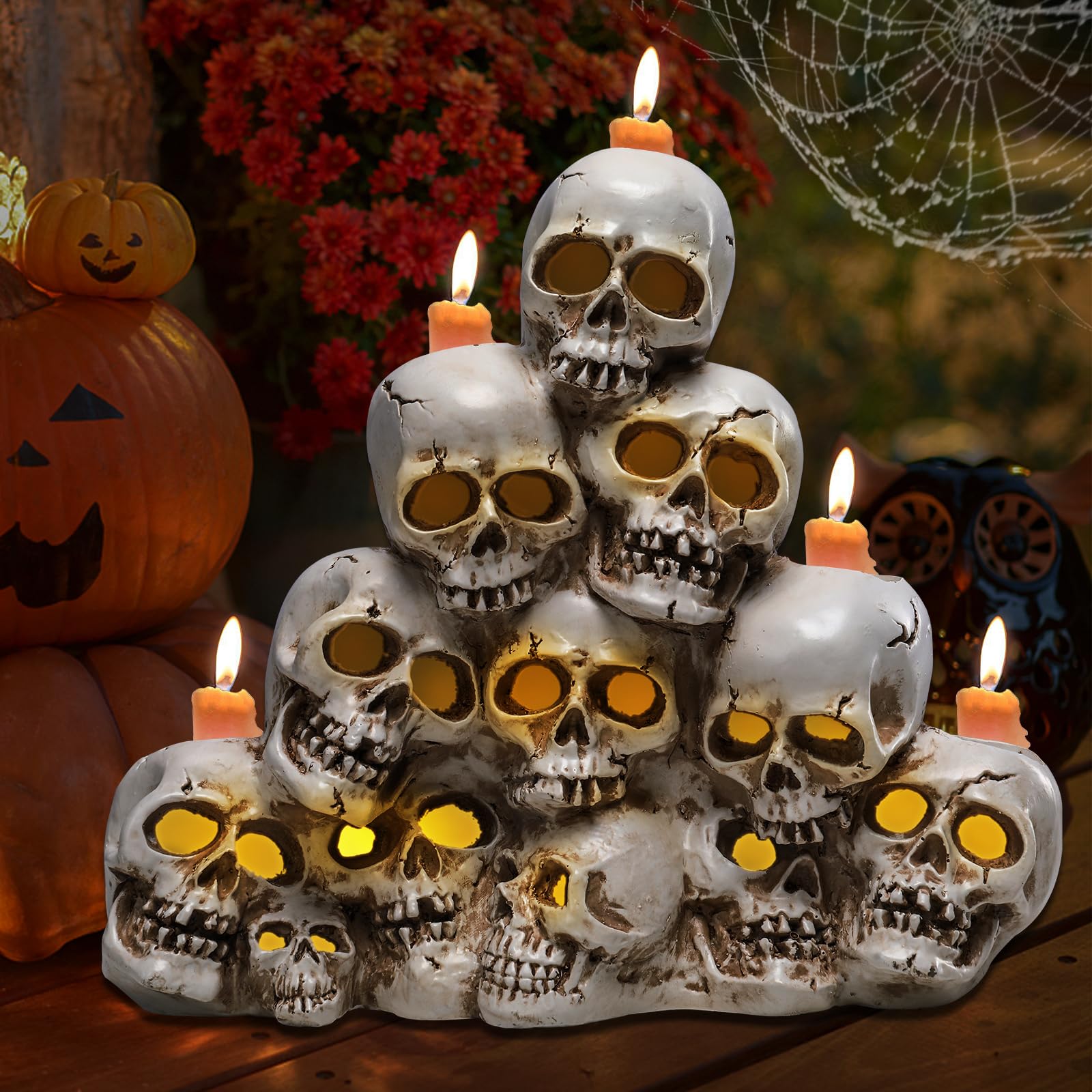 Halloween-Totenkopf-Statuen Set – 2 Stück Aus Harz, Gold & Weiß, Je 19,6 Cm, Für Innendekoration