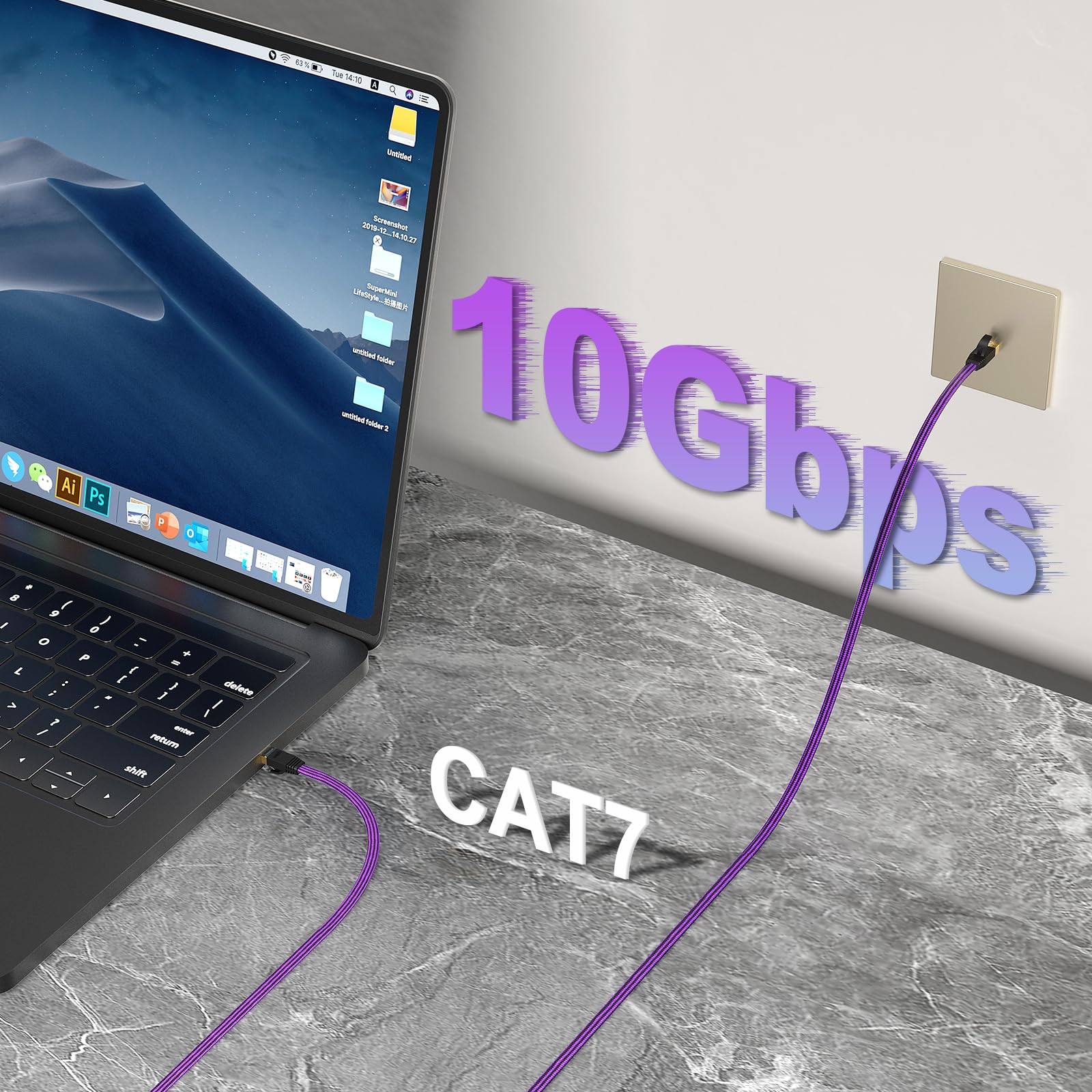 J&D Cavo Ethernet Cat 7, Cavo Design Piatto Intrecciato in Nylon Alta Velocità, Cavo di Rete 10Gbps 600MHz per PC da Gioco, PS5, Xbox, Modem, Router, Cavo Ethernet a Bassa Latenza, 30 M