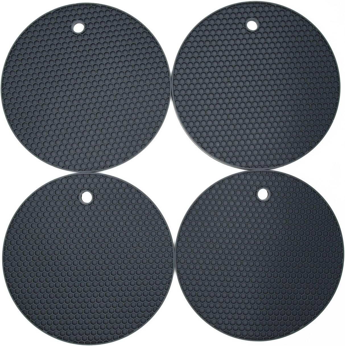 VENDOLO Premium Quality Silicone Trivet - Set of 4 Heat Resistant Pot Holders - Easy to Clean, Hygienic, Modern Design - Dark Grey, Silicone, Dark-grey, 18 cm