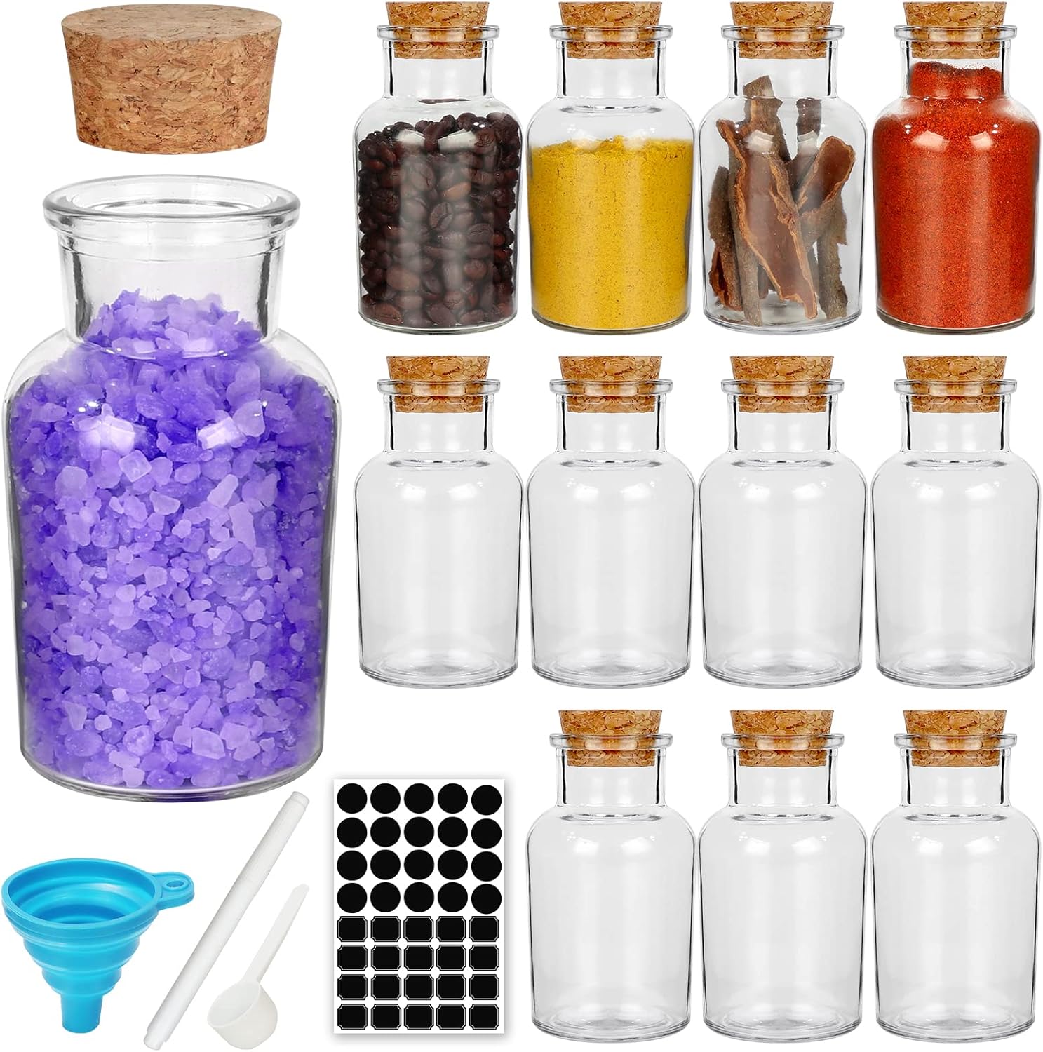 12 Pack 5oz Glass Spice Jars, 150ml Clear Glass Bottle Jars with Cork