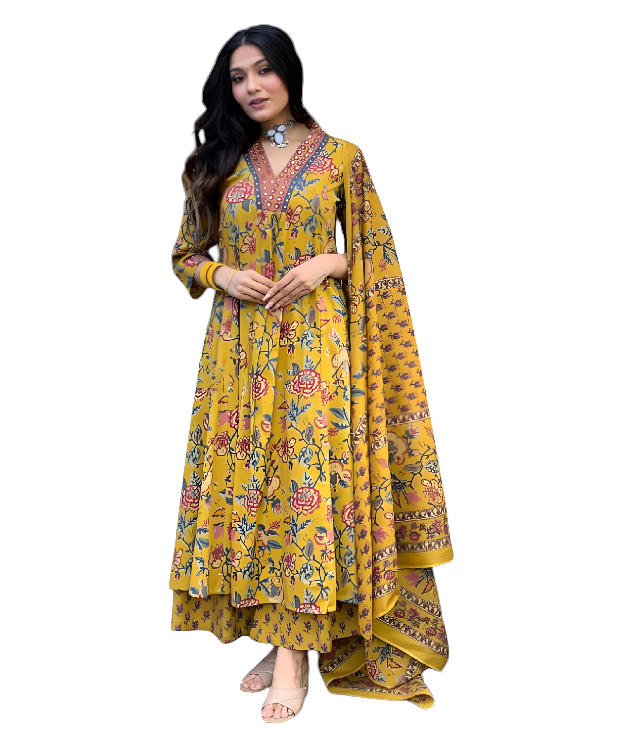 yashika Women Cotton Blend Floral Printed Kurta Plazzo Set with Dupatta Suitable For Every Indian Occasion-picture-7