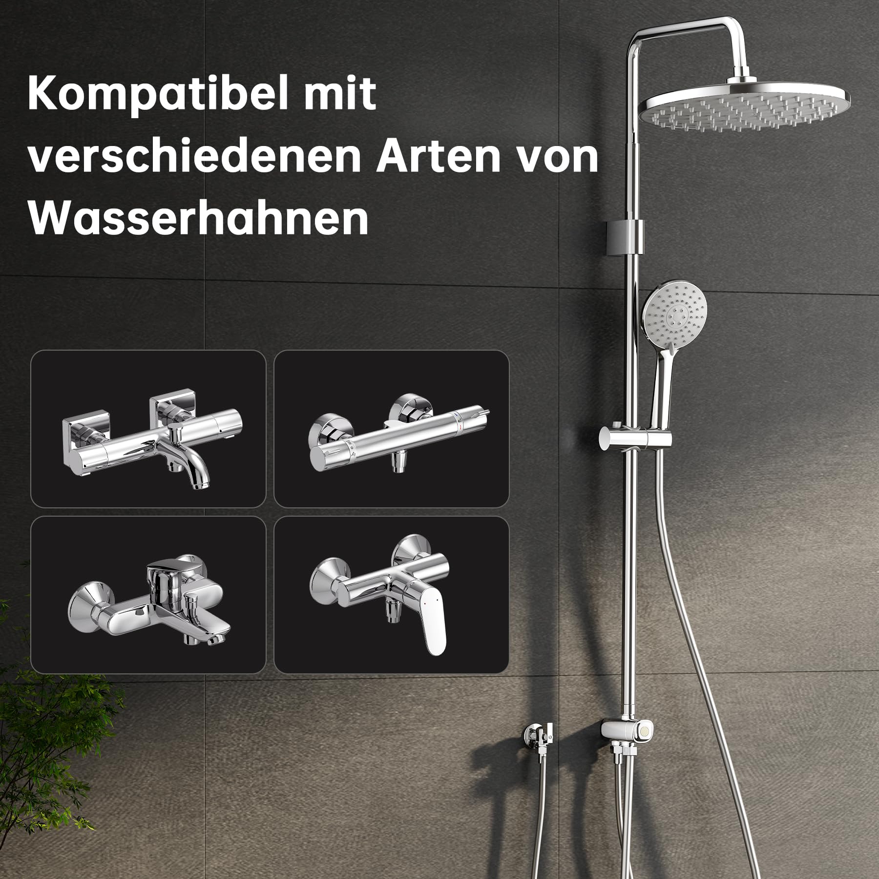 Regendusche ohne Armatur – Duschsystem aus Edelstahl mit Runder Regendusche Duschkopf, Höhenverstellbare Duschstange, Chrom-Oberfläche, für Badezimmer