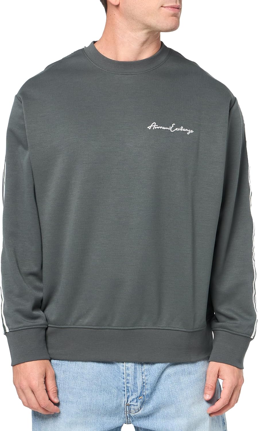 Armani Exchange mens Signature Logo Stretch Poly Viscose Crewneck Sweatshirt