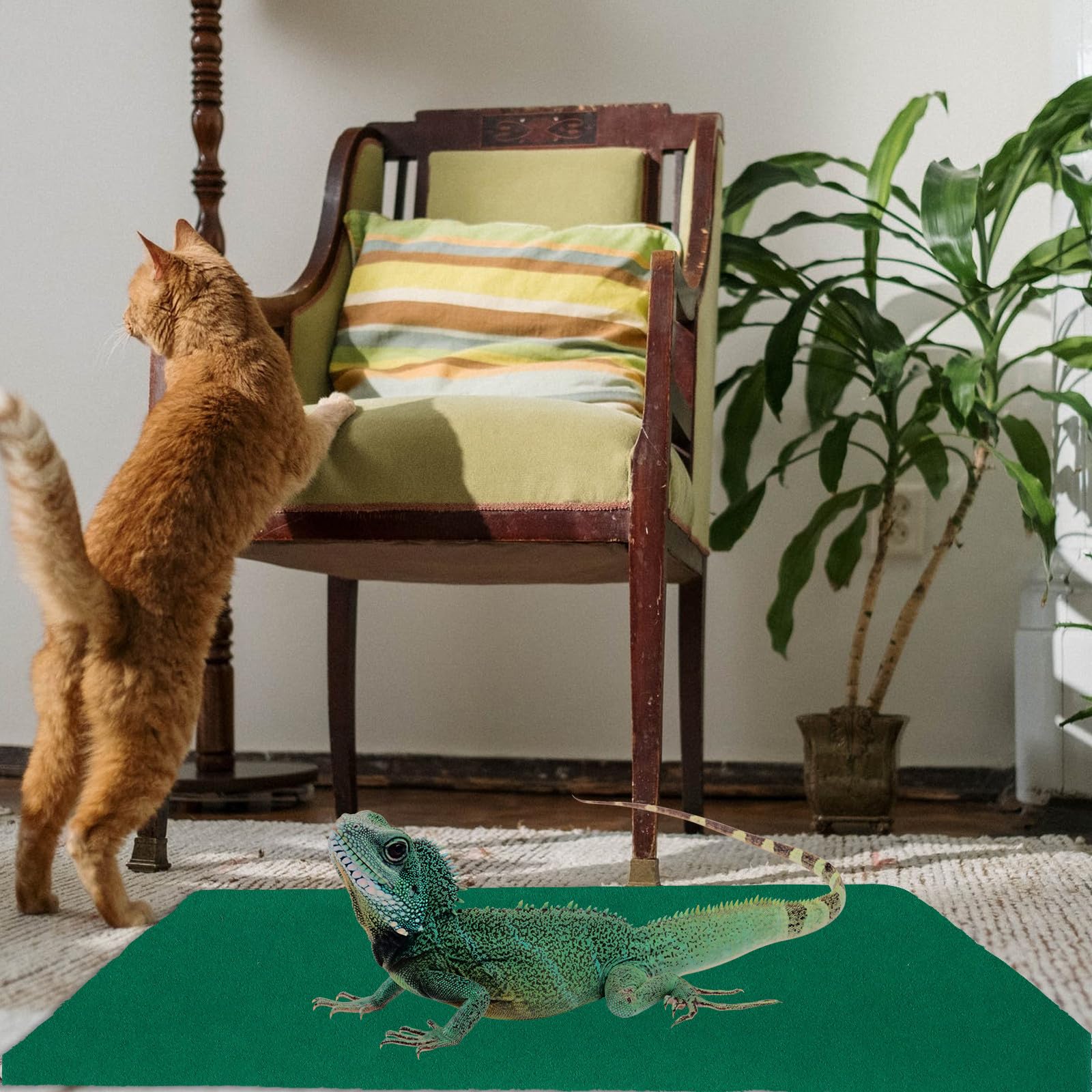 BESPORTBLE Tapis pour Reptiles 120x60 Cm Vert Absorbant, Substrat Respirant et Perméable pour Cage à Lézard, Tortue et Serpent, Revêtement Lavable et Réutilisable pour Habitat D’Animaux